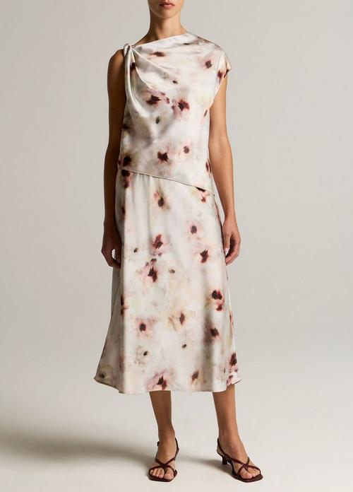 Watercolor Floral Satin Slip-Skirt
