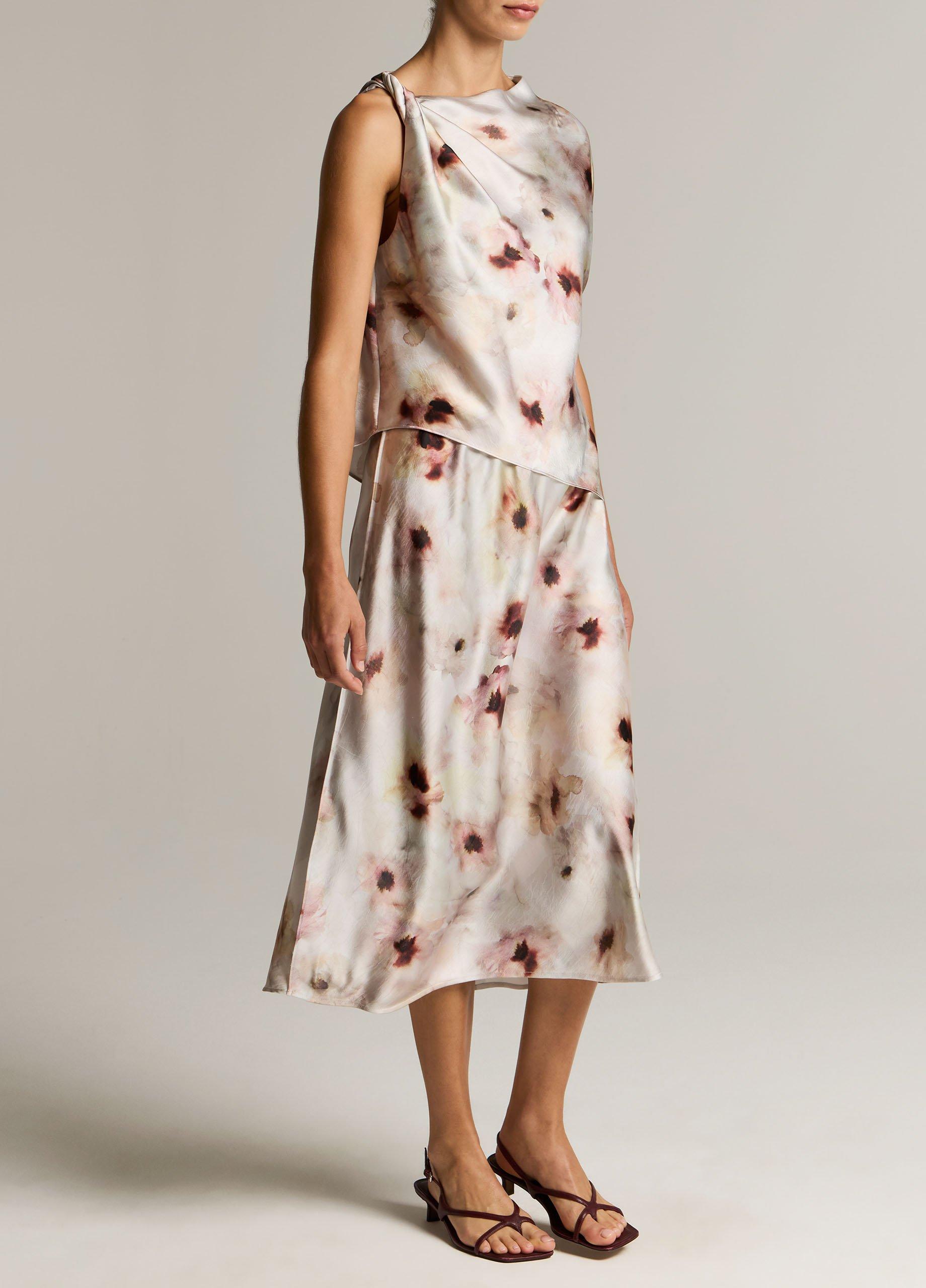 Watercolor Floral Satin Slip-Skirt image number 1