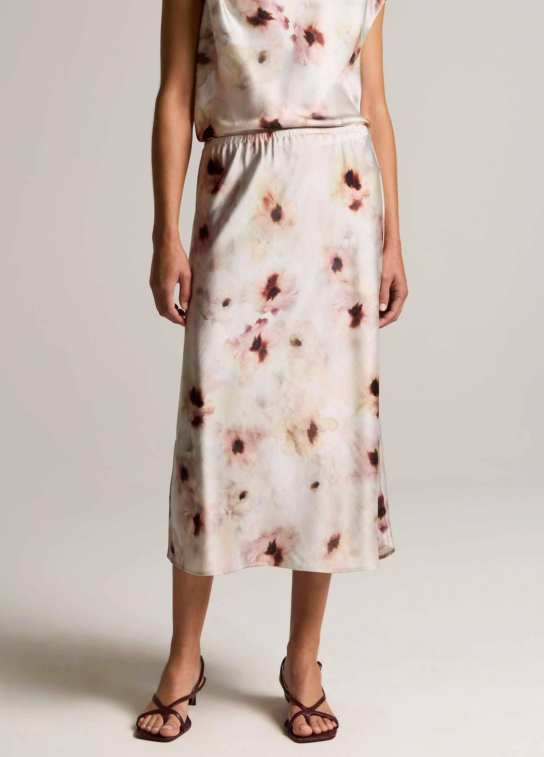 Watercolor Floral Satin Slip-Skirt image number 3