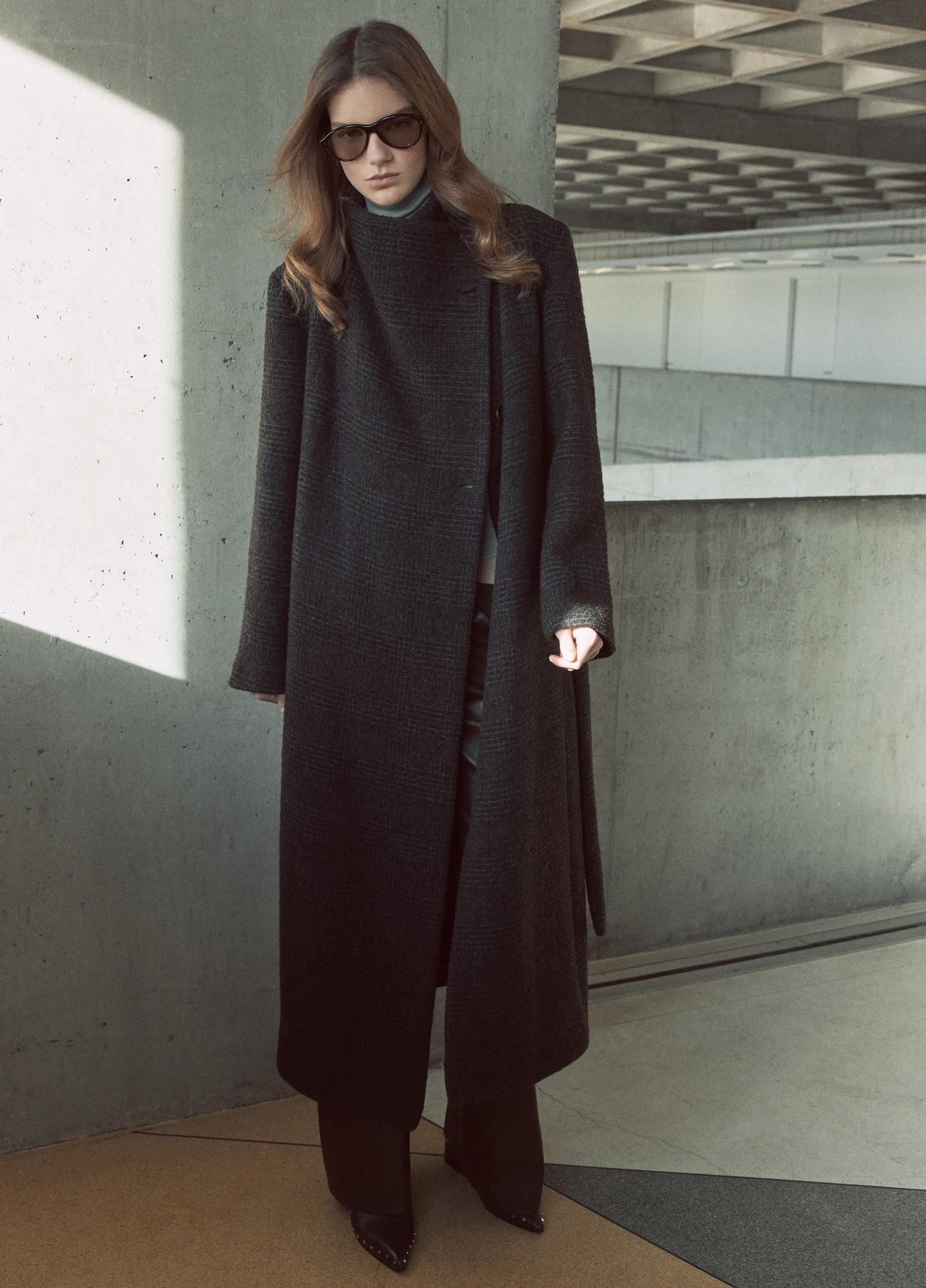 Tonal Plaid Wool-Blend Coat image number 4