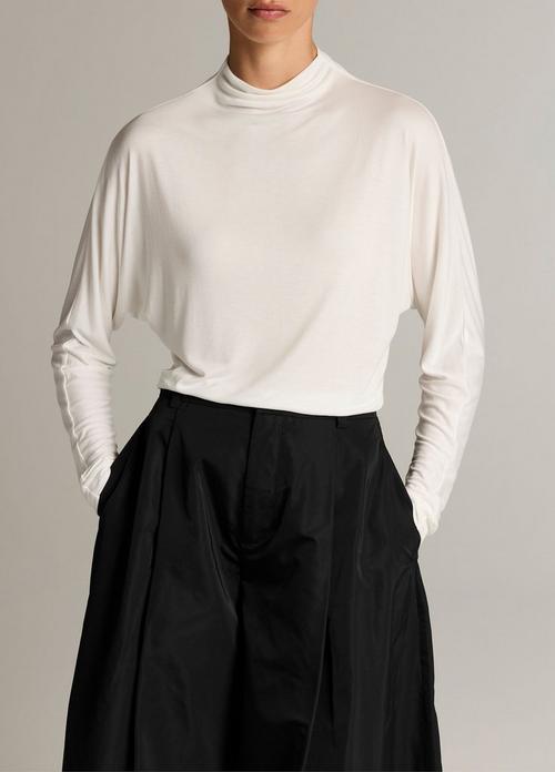 Draped Funnel-Neck Dolman-Sleeve Top