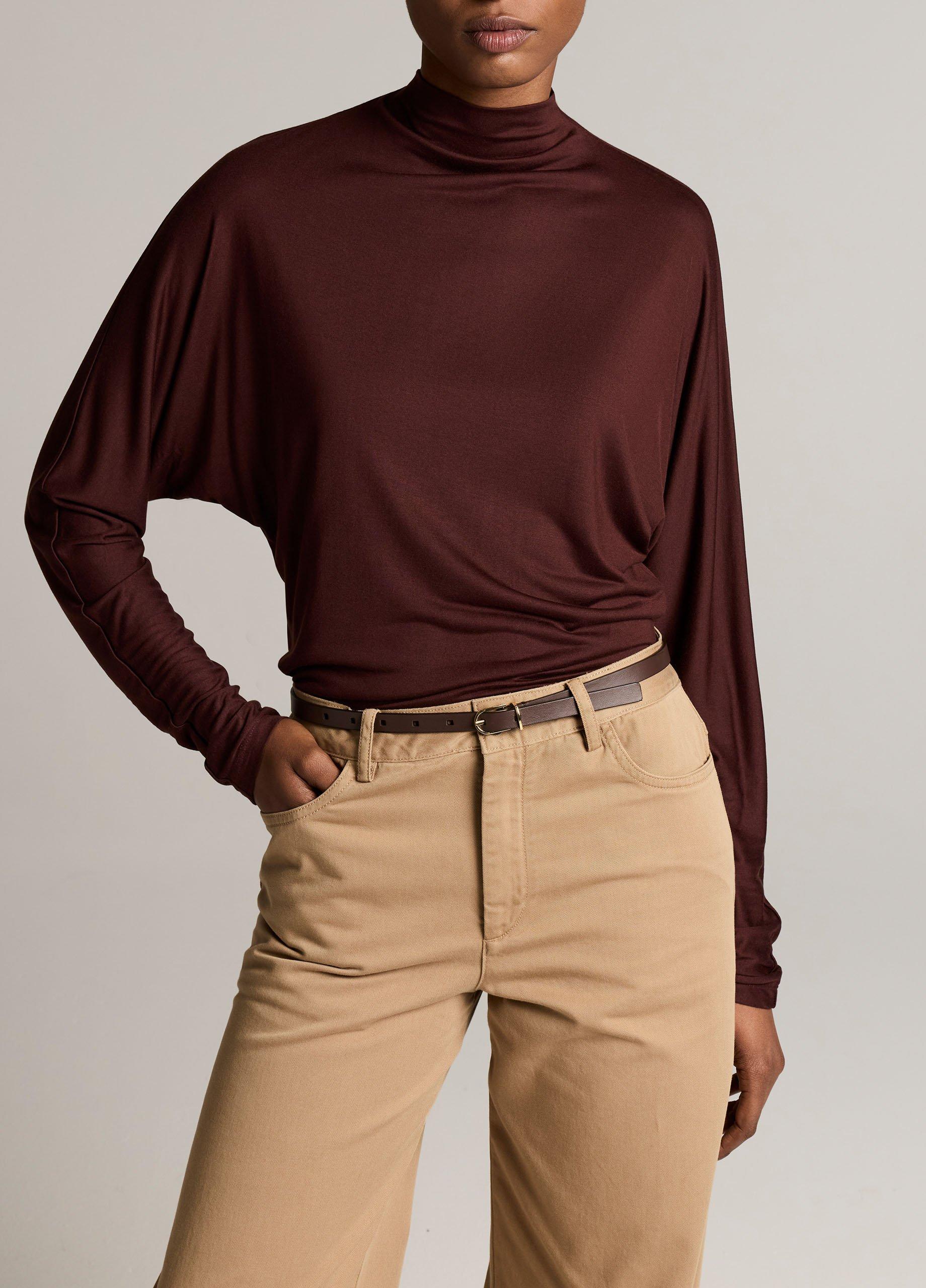 Draped Funnel-Neck Dolman-Sleeve Top image number 0