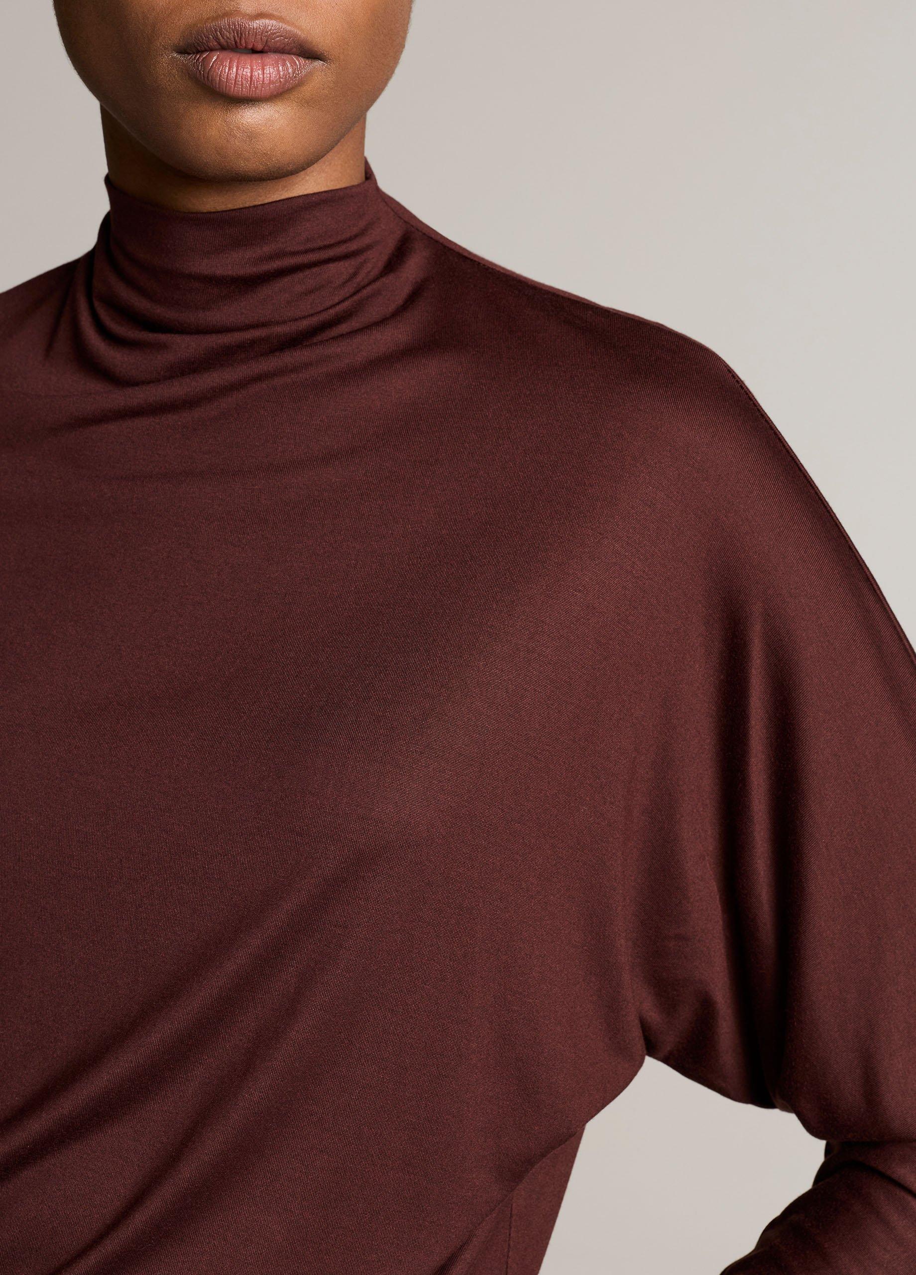Draped Funnel-Neck Dolman-Sleeve Top image number 1