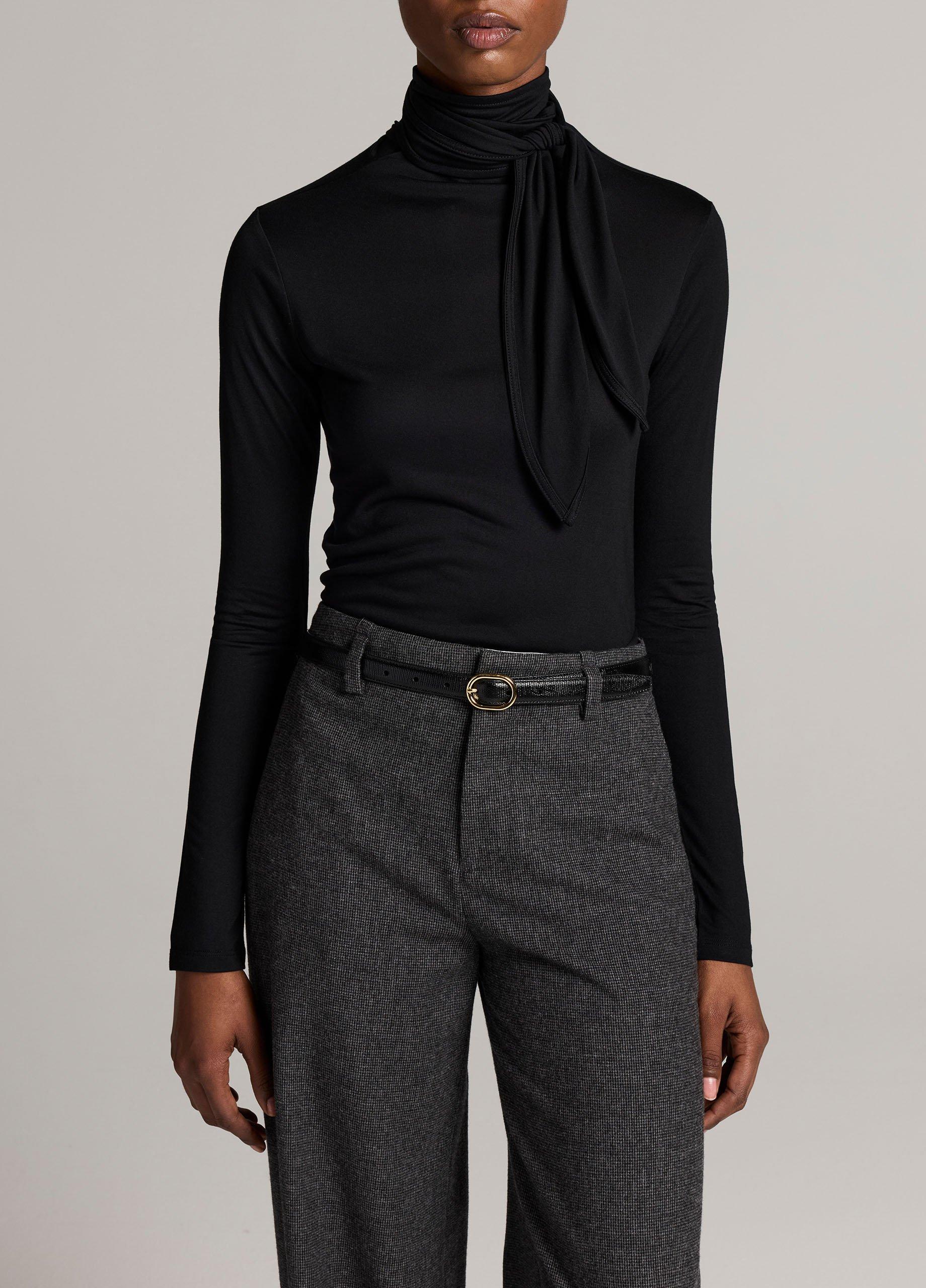 Jersey Tie-Neck Long-Sleeve Top image number 0