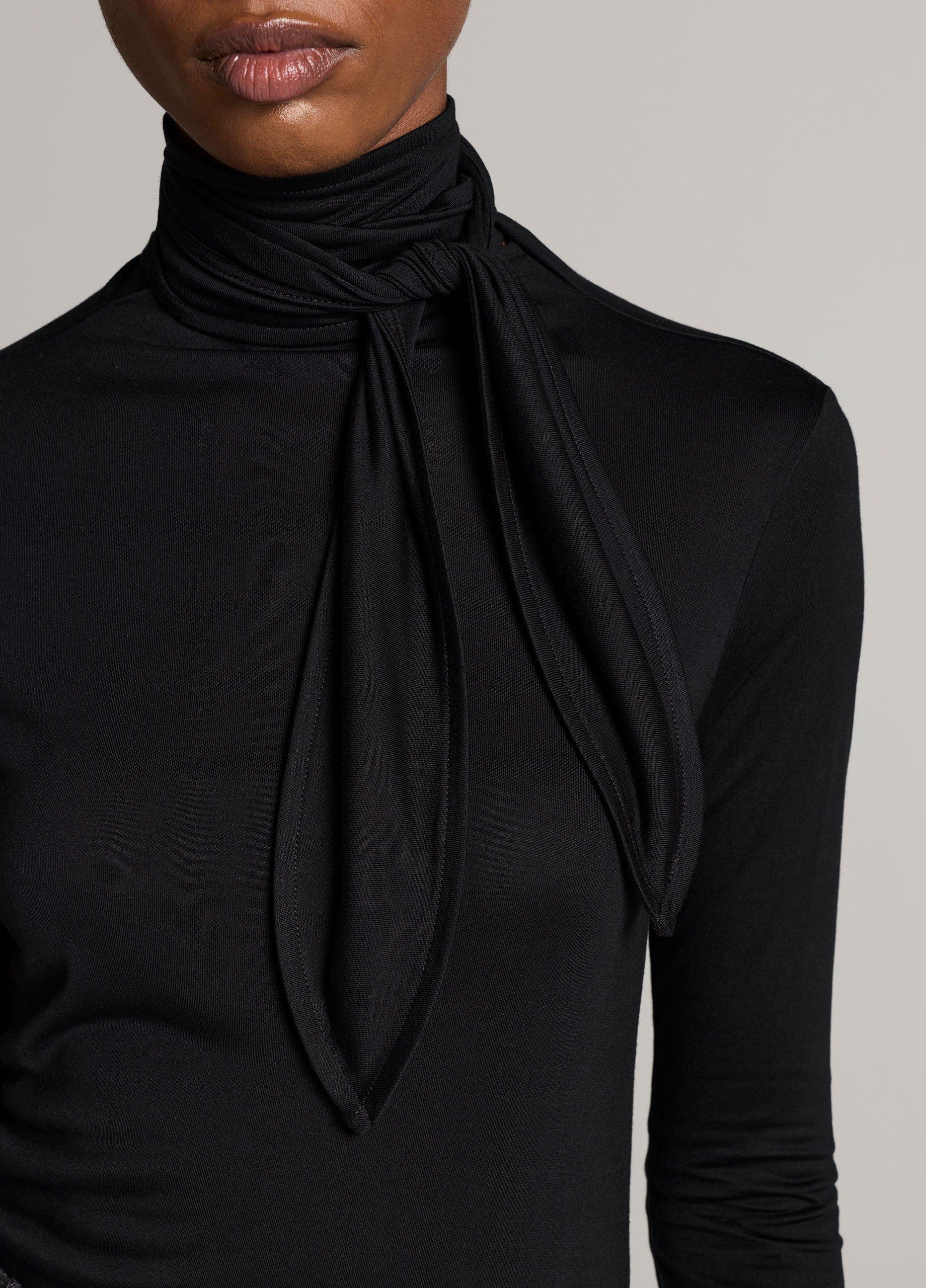 Jersey Tie-Neck Long-Sleeve Top image number 1