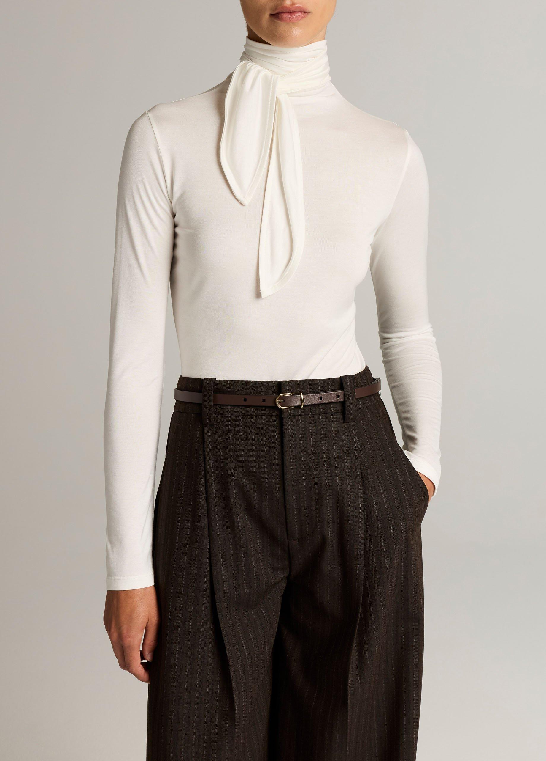 Jersey Tie-Neck Long-Sleeve Top image number 0