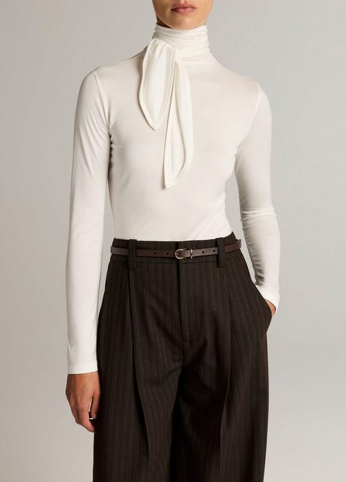Jersey Tie-Neck Long-Sleeve Top