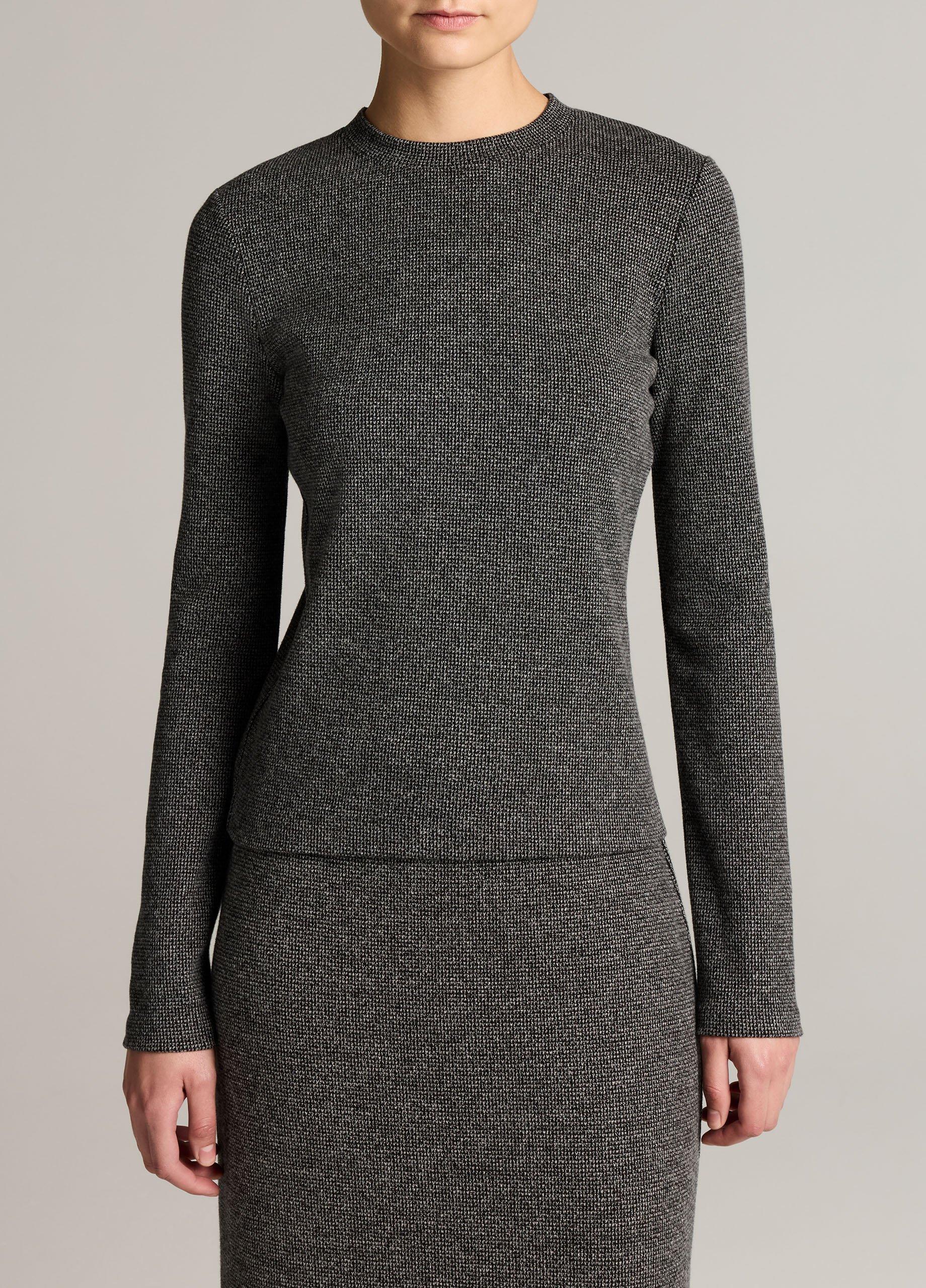 Houndstooth Italian Cotton-Blend Crew Neck Top image number 0