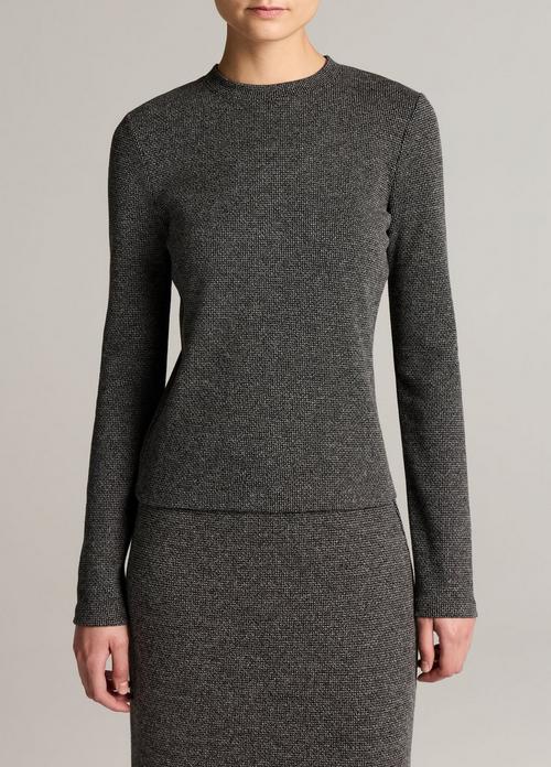 Houndstooth Italian Cotton-Blend Crew Neck Top