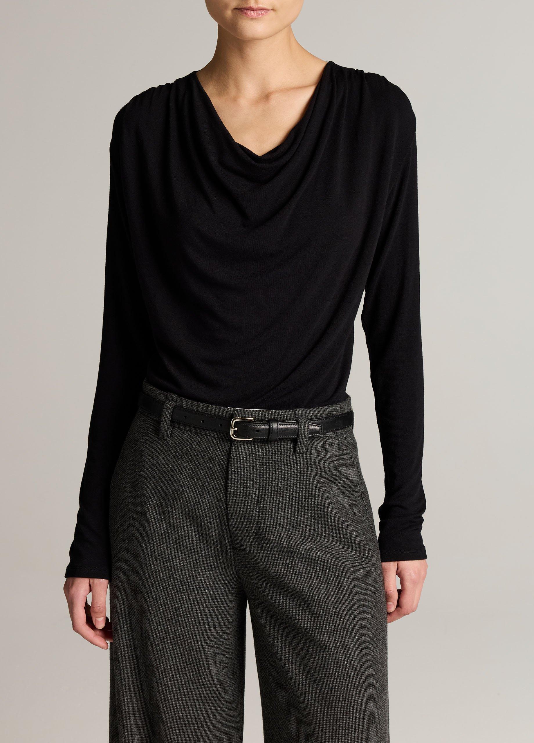 Jersey Draped Cowl-Neck Long-Sleeve Top image number 0
