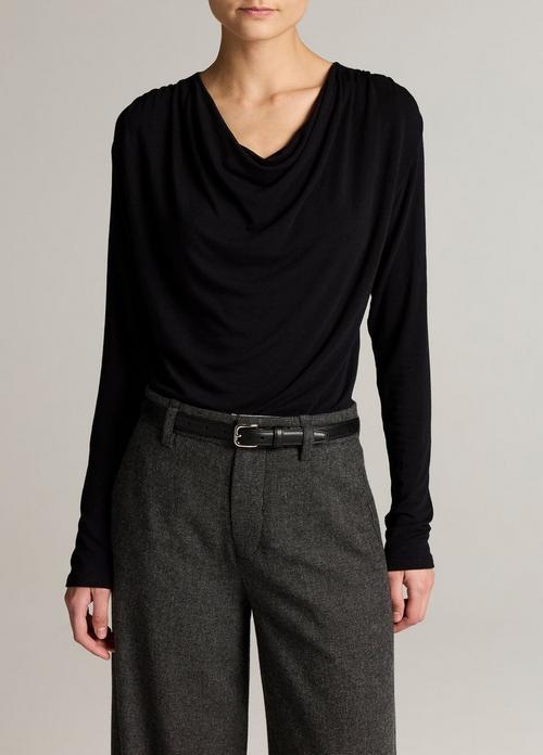 Jersey Draped Cowl-Neck Long-Sleeve Top