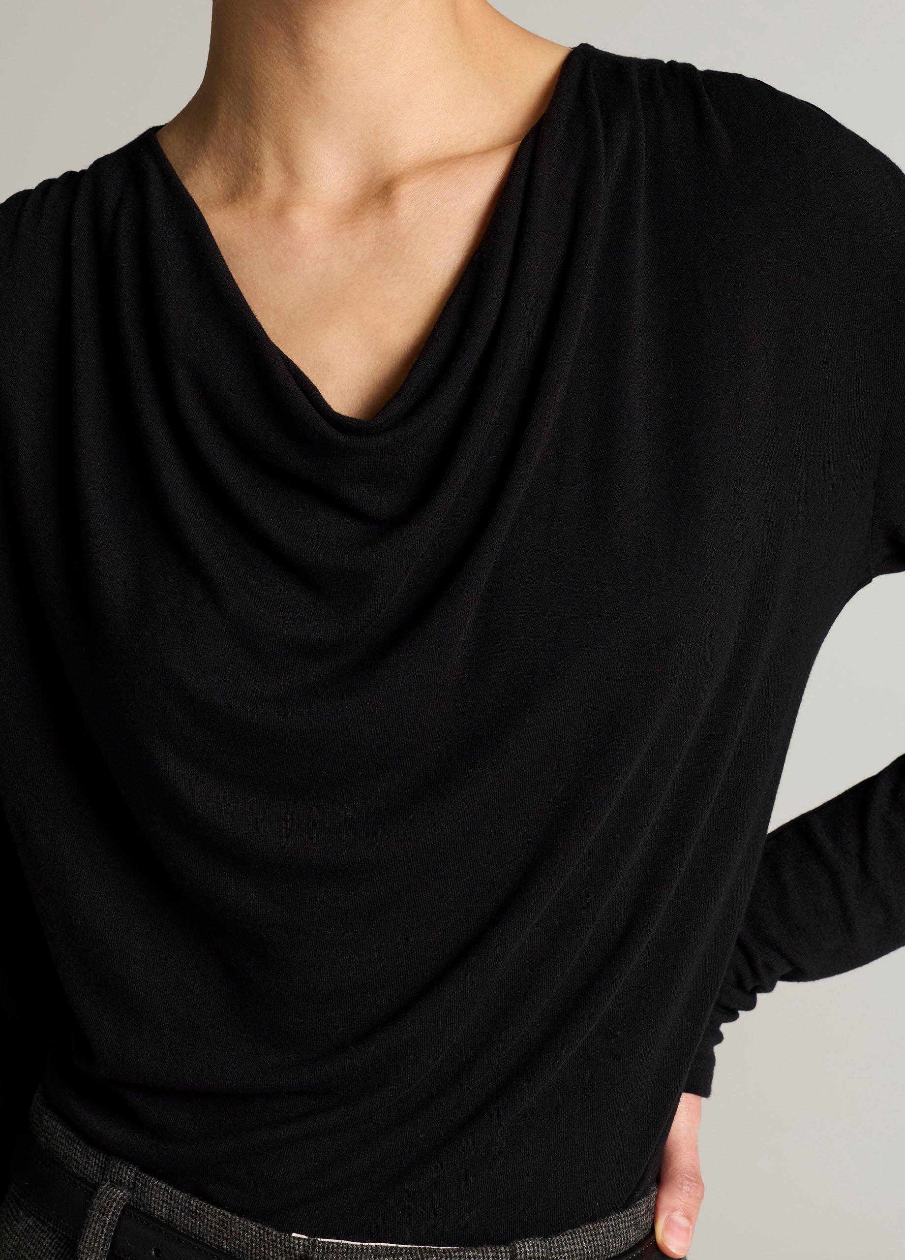 Jersey Draped Cowl-Neck Long-Sleeve Top image number 1
