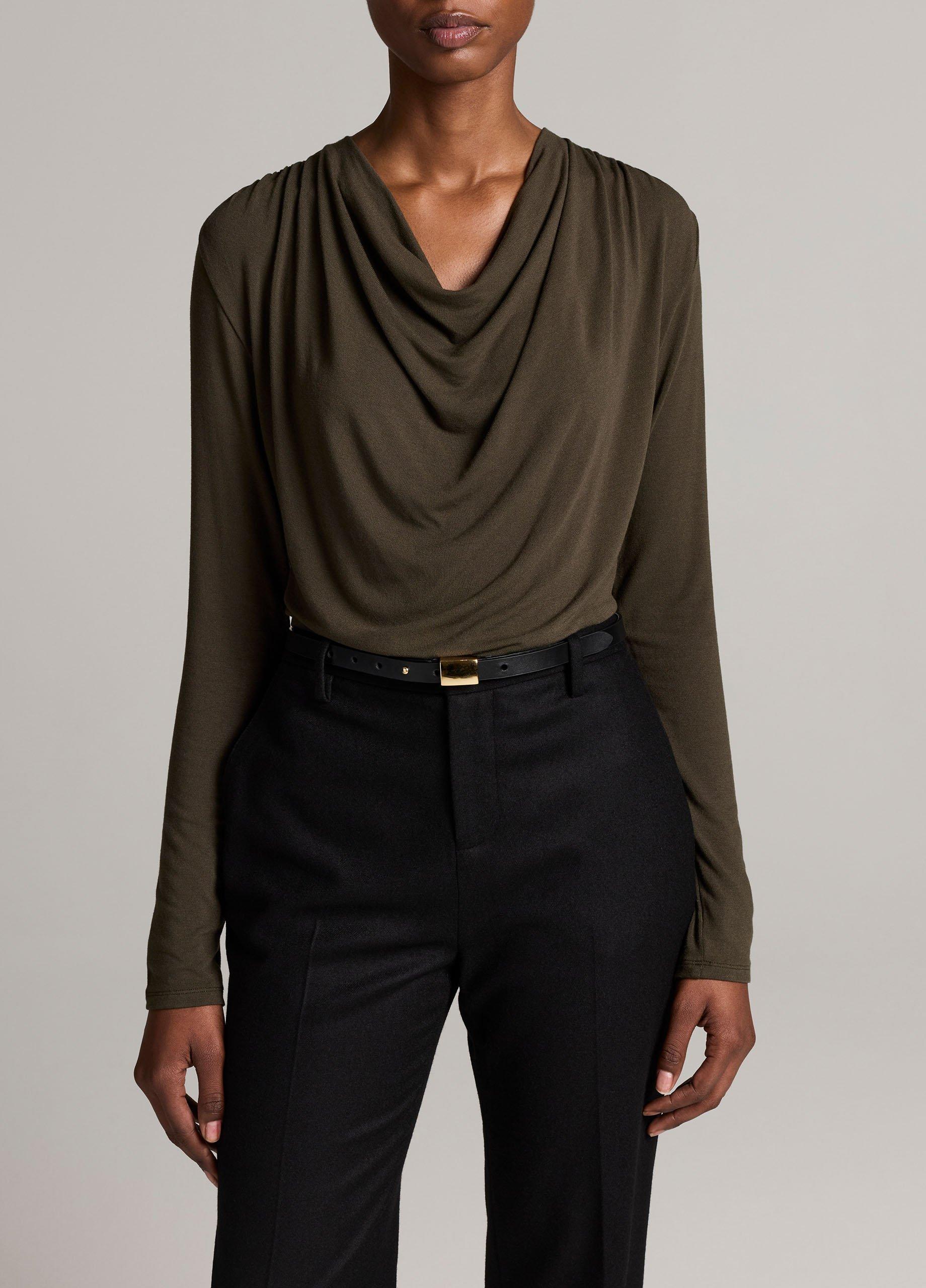 Jersey Draped Cowl-Neck Long-Sleeve Top image number 0