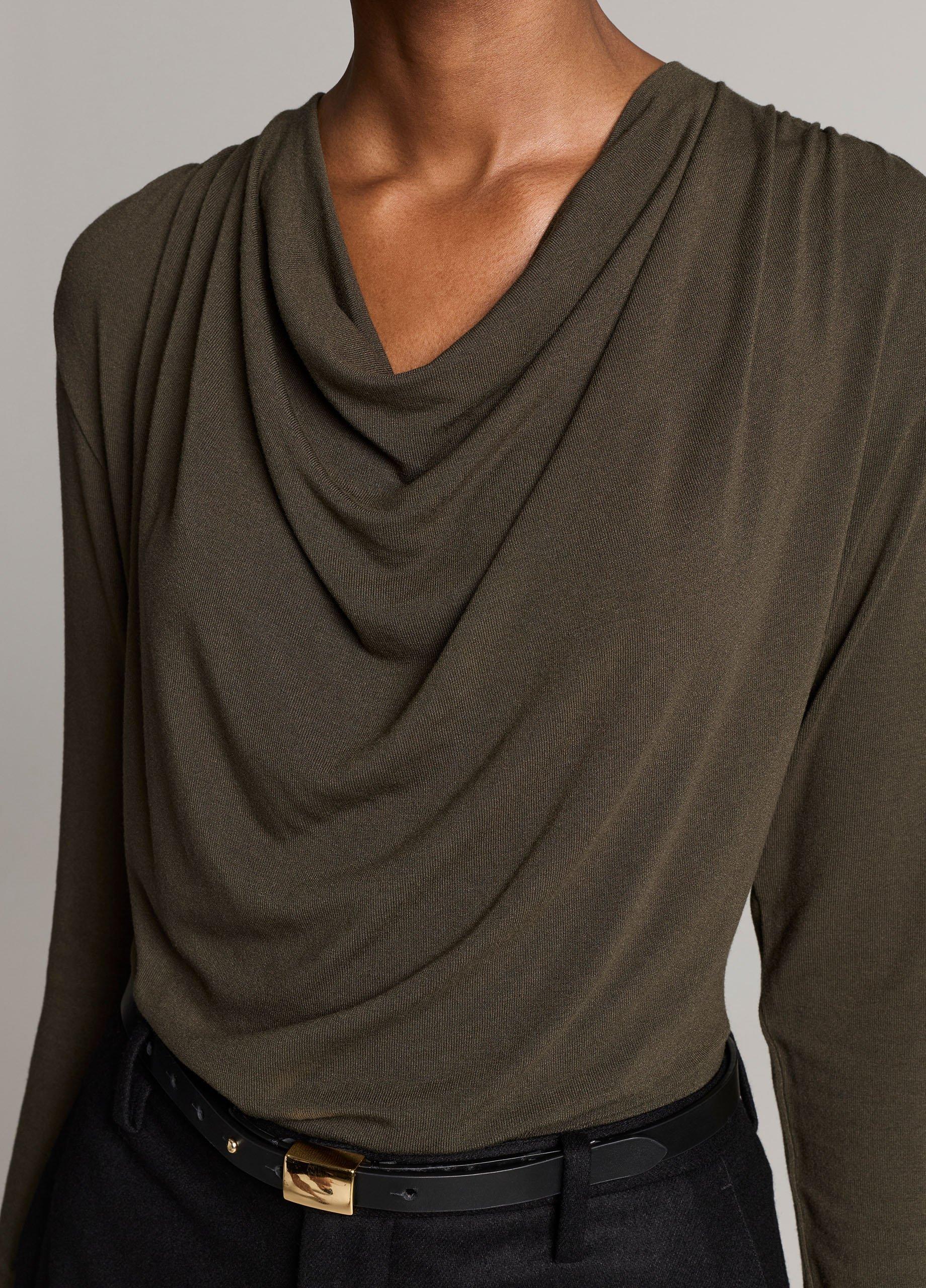 Jersey Draped Cowl-Neck Long-Sleeve Top image number 1