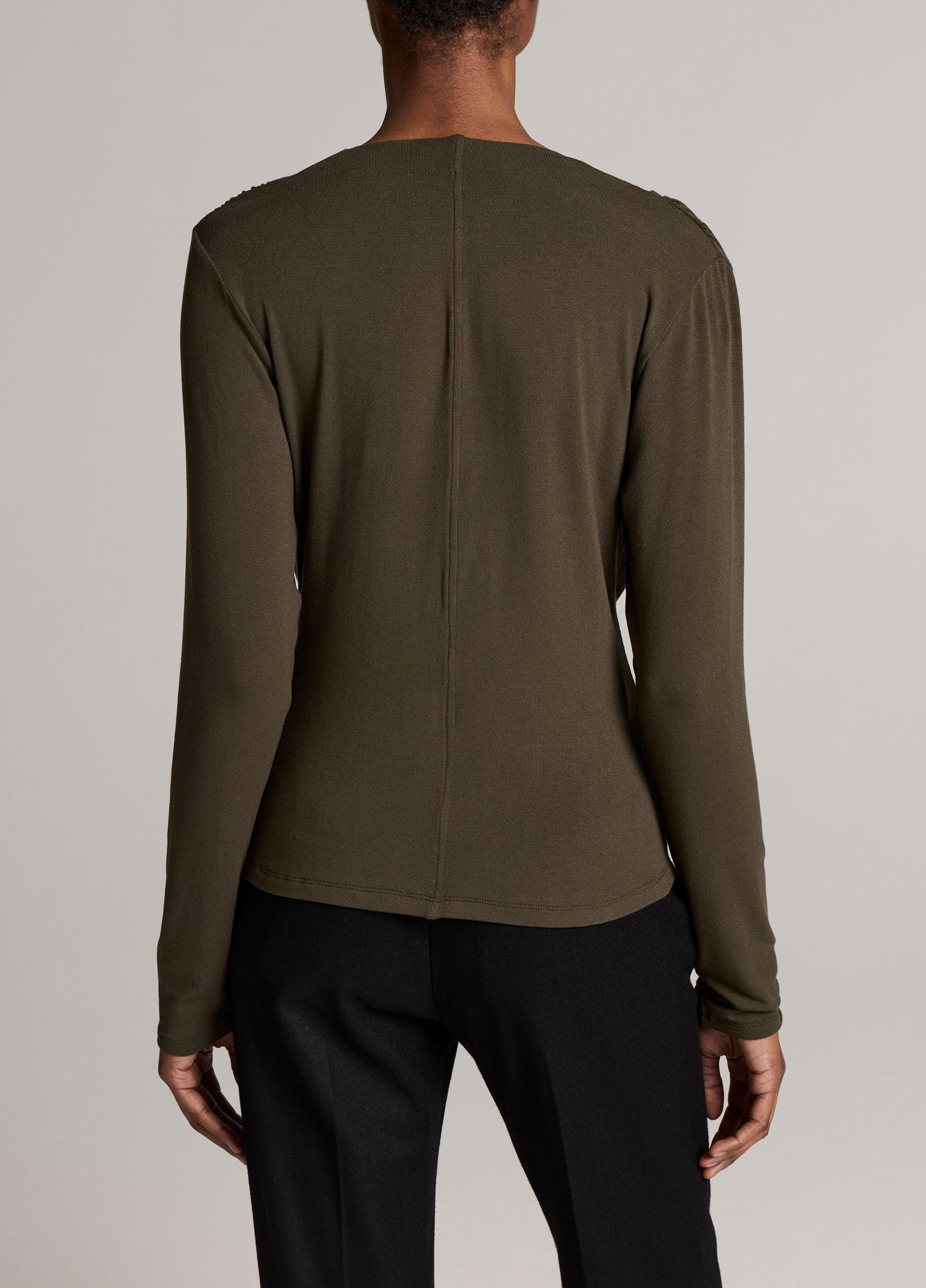 Jersey Draped Cowl-Neck Long-Sleeve Top image number 2