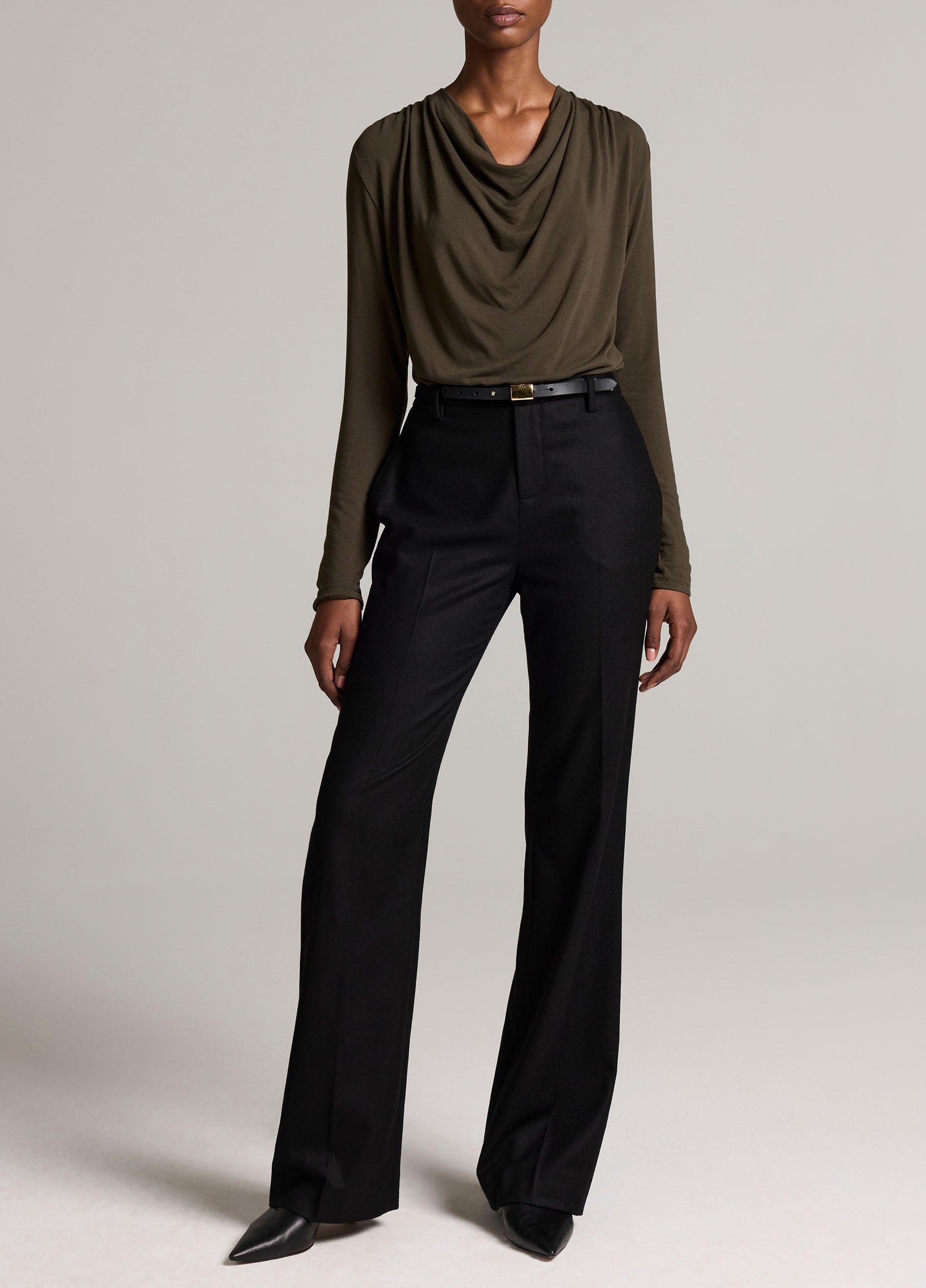 Jersey Draped Cowl-Neck Long-Sleeve Top image number 3