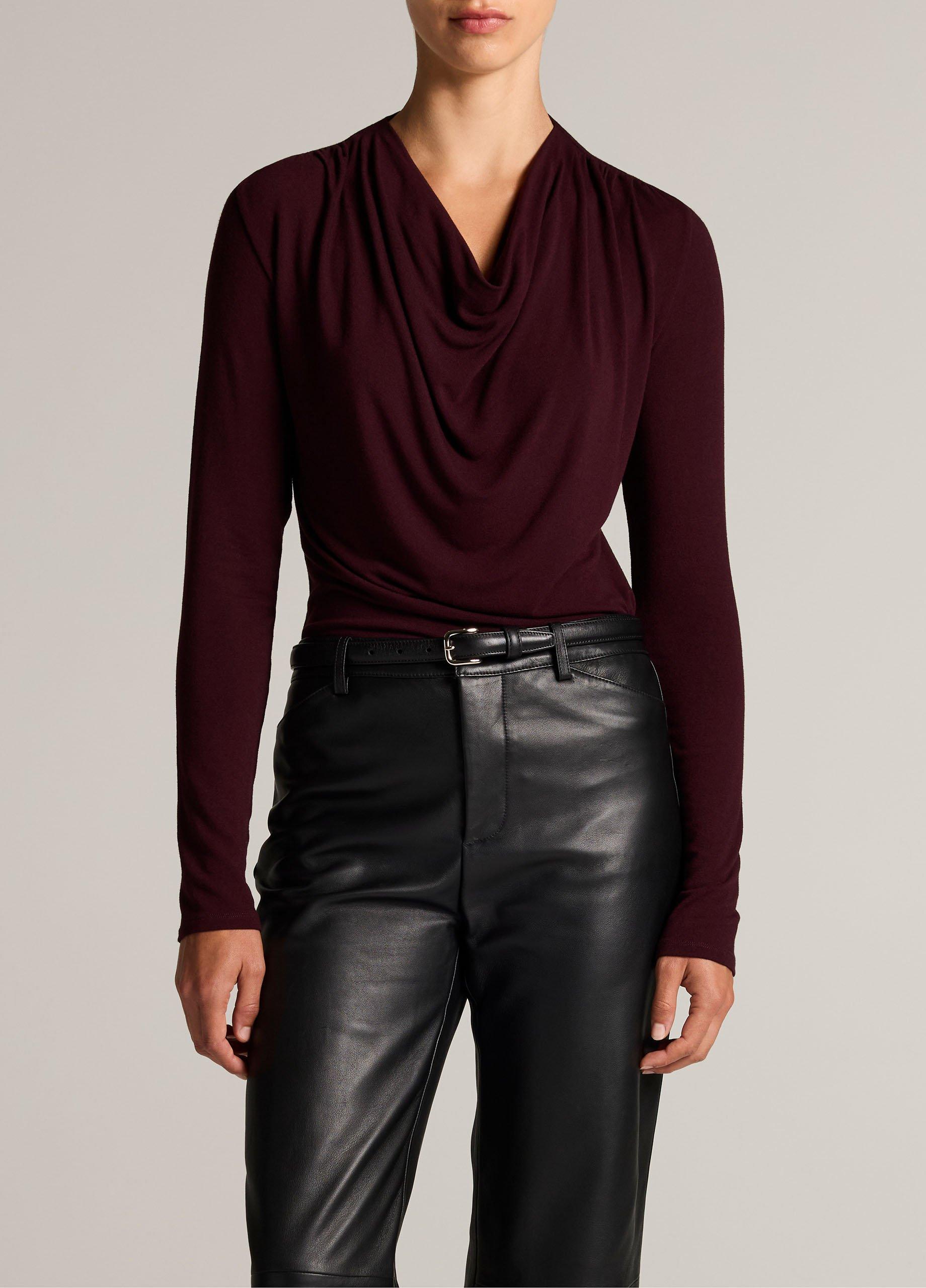 Jersey Draped Cowl-Neck Long-Sleeve Top image number 0