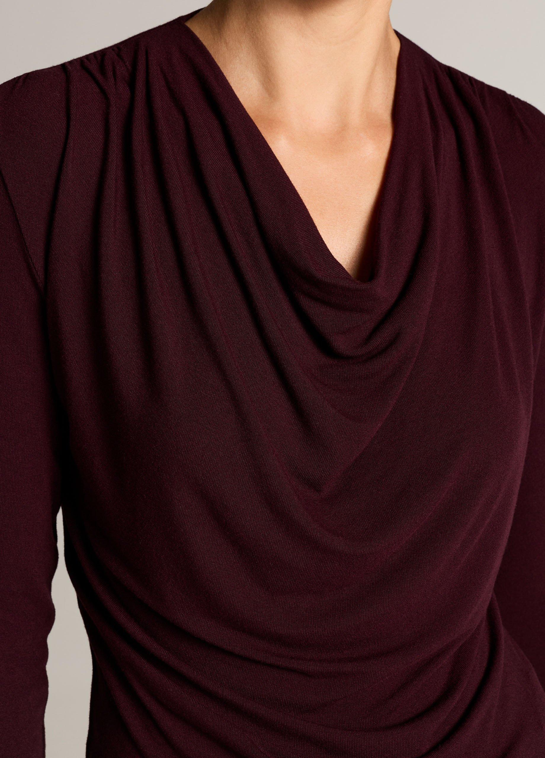 Jersey Draped Cowl-Neck Long-Sleeve Top image number 1