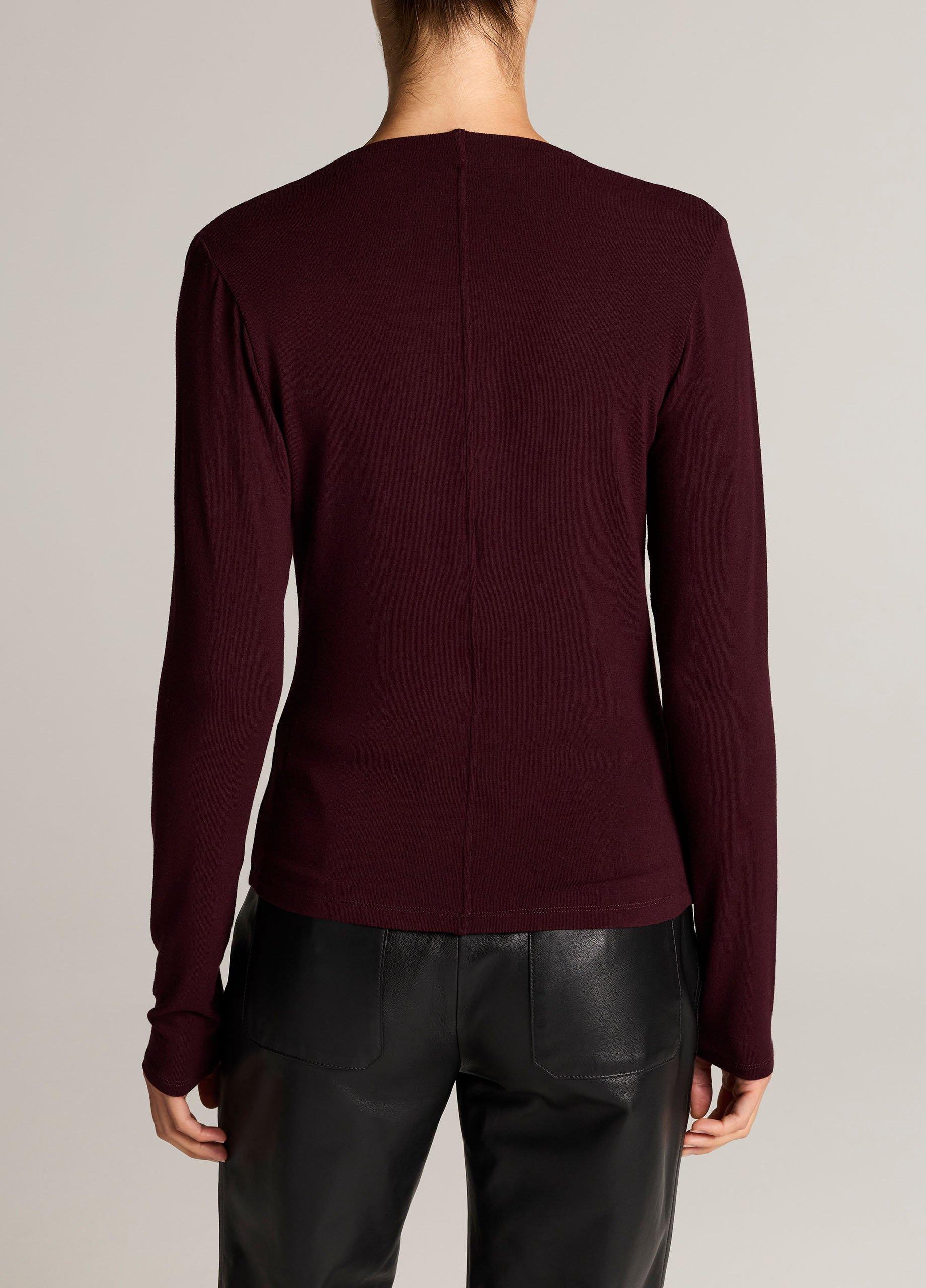 Jersey Draped Cowl-Neck Long-Sleeve Top image number 2