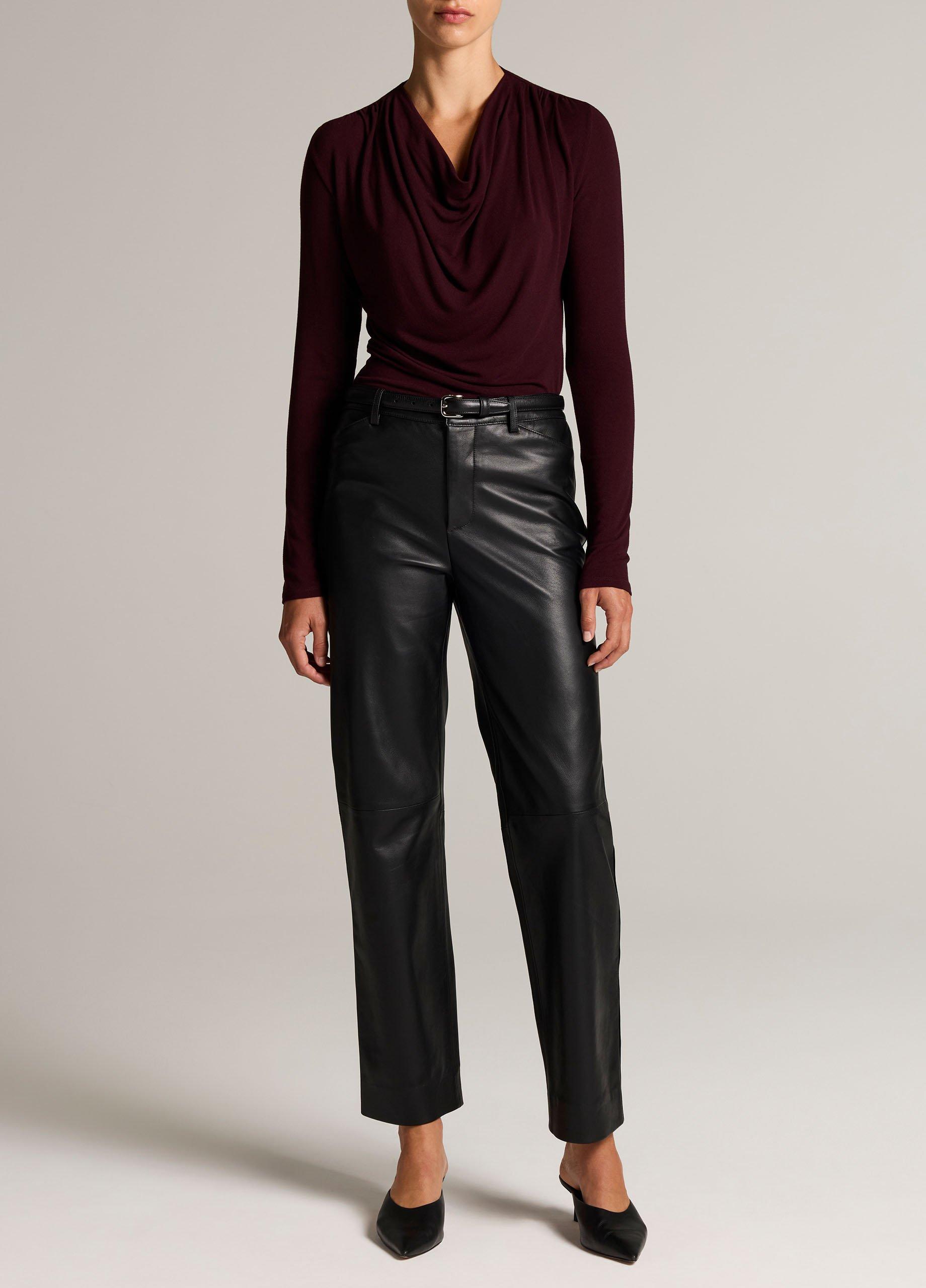 Jersey Draped Cowl-Neck Long-Sleeve Top image number 3