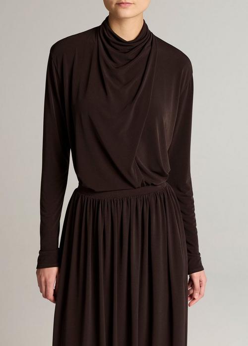 Draped-Neck Long-Sleeve Top