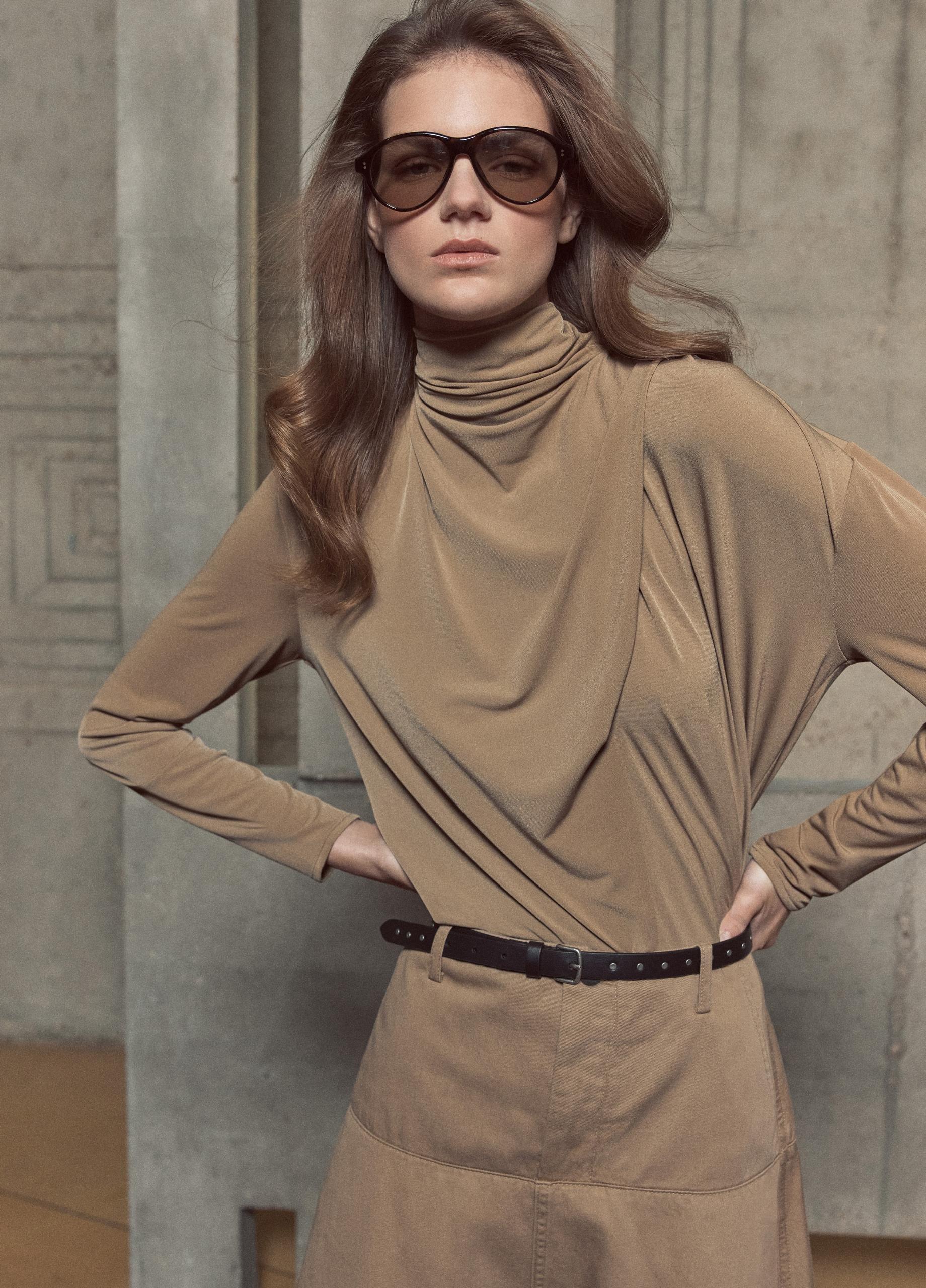 Draped-Neck Long-Sleeve Top image number 4