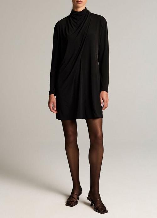 Draped-Neck Long-Sleeve Mini Dress