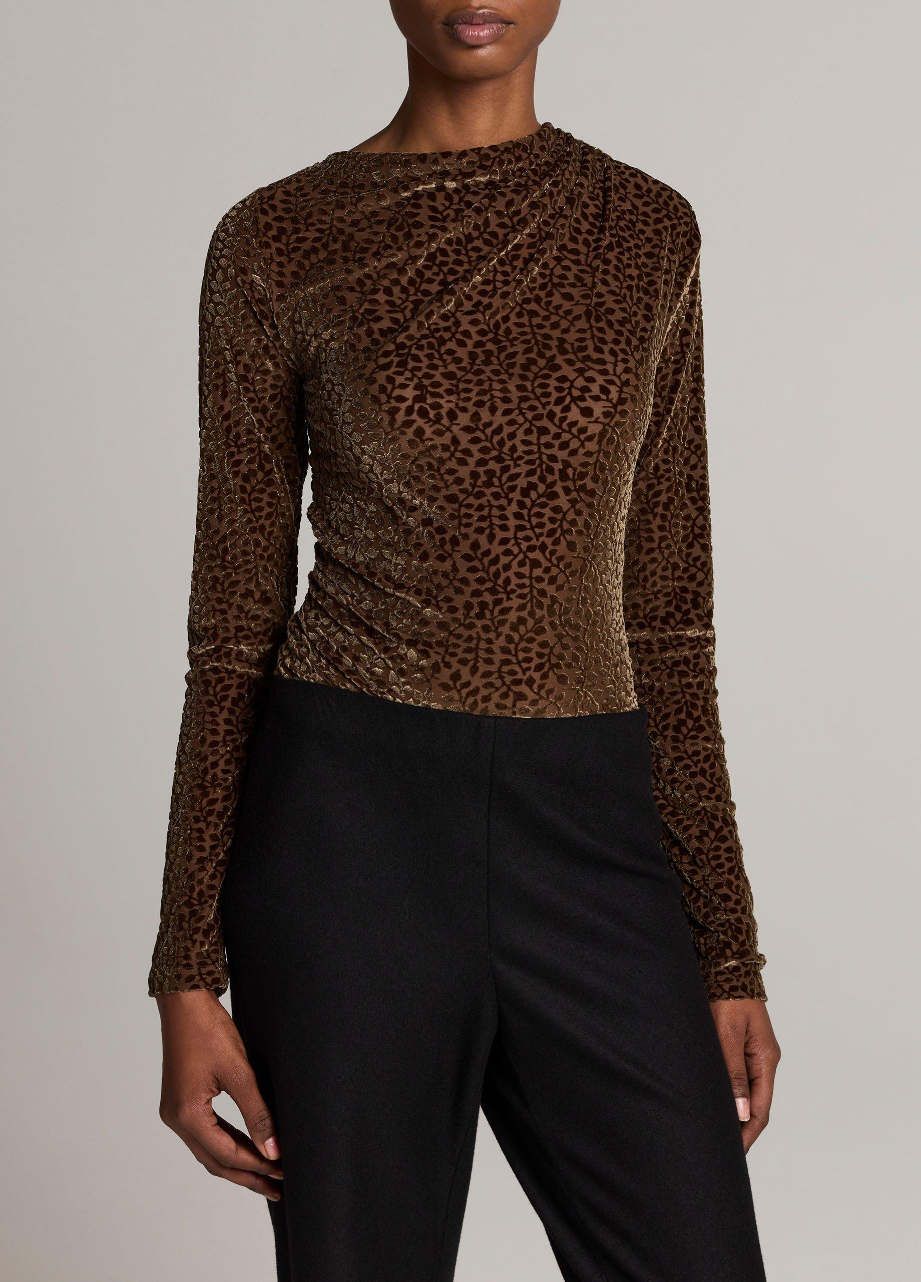 Velour Burnout Draped Long-Sleeve Top image number 0
