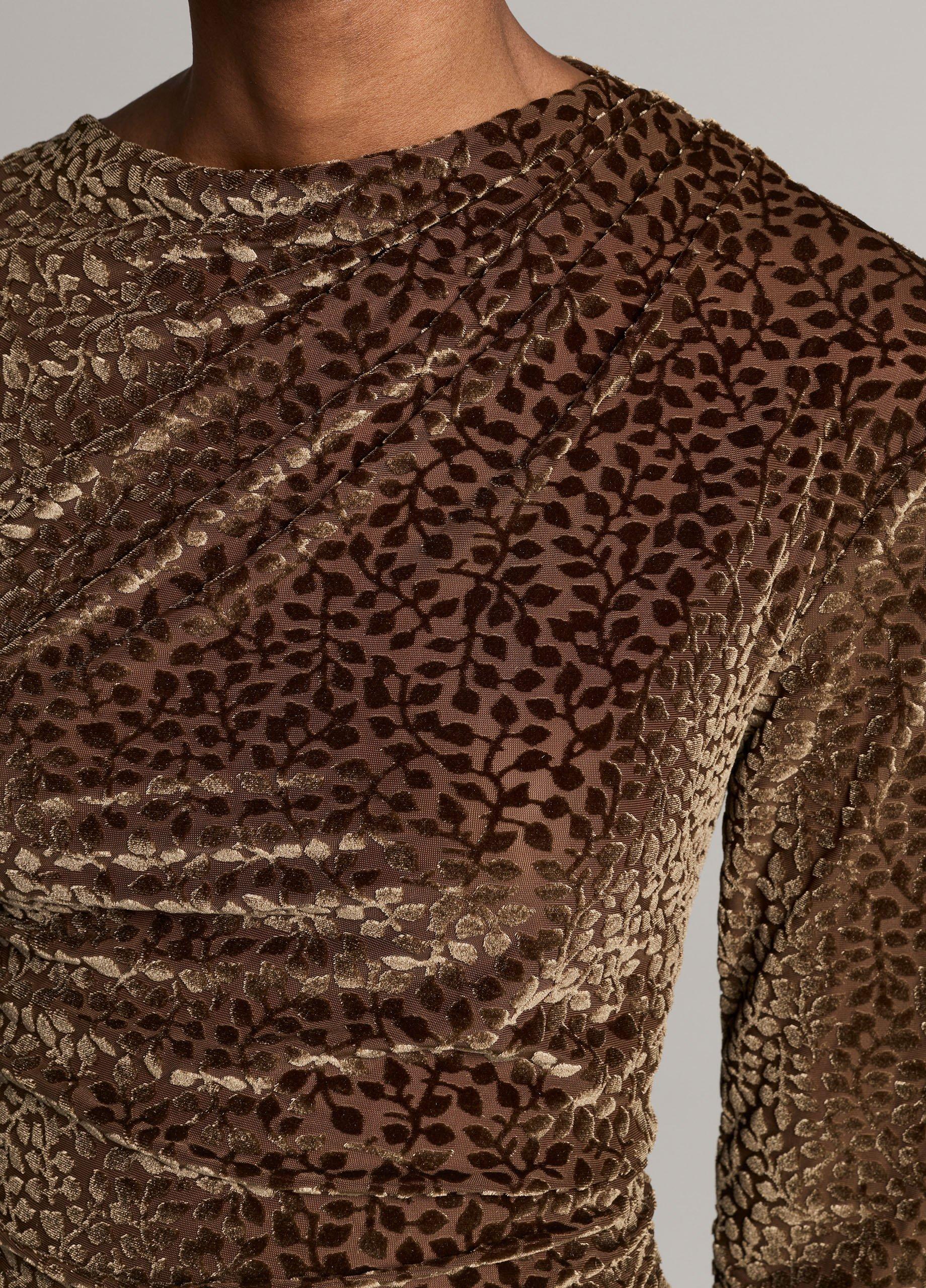 Velour Burnout Draped Long-Sleeve Top image number 1