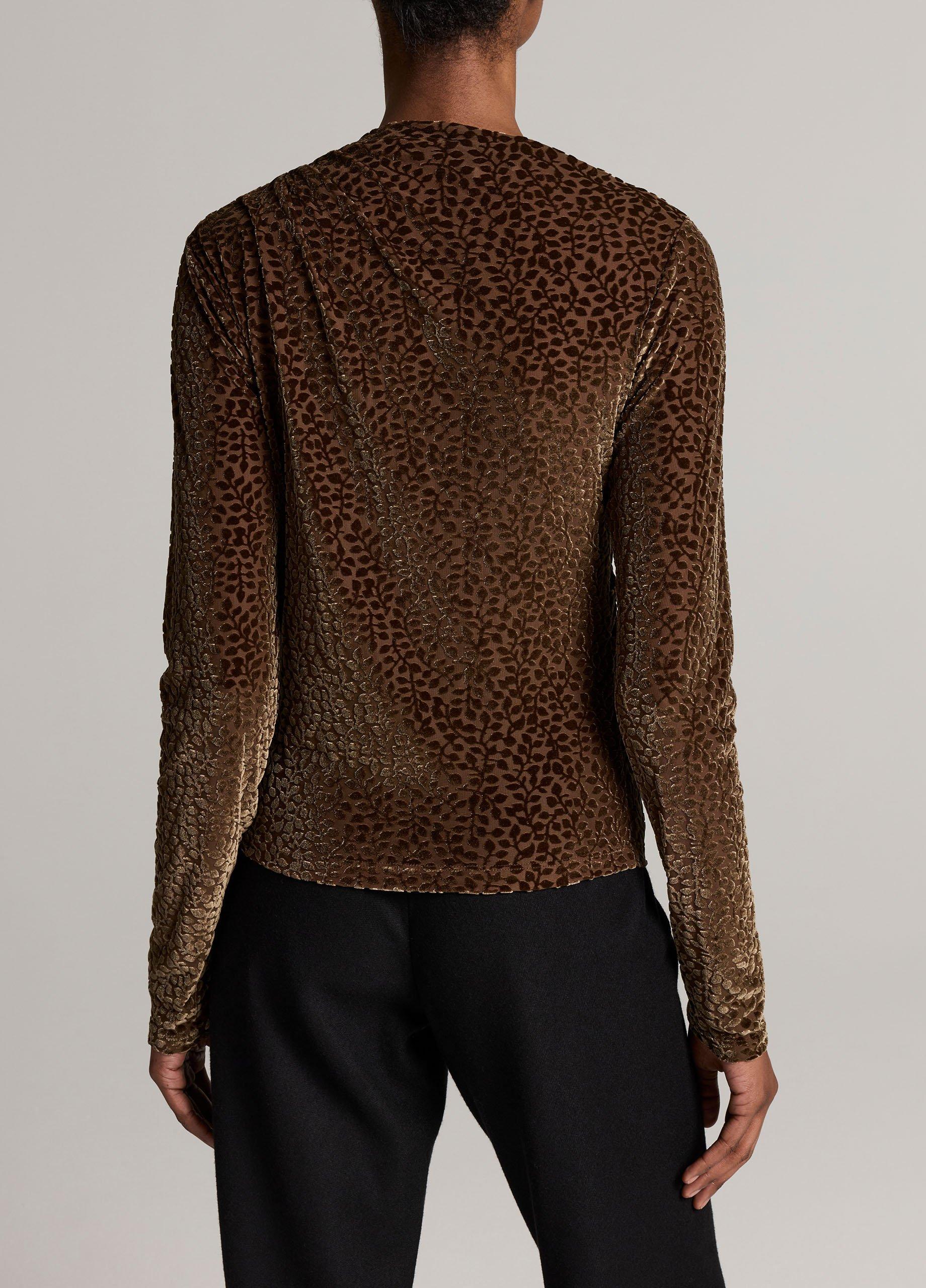 Velour Burnout Draped Long-Sleeve Top image number 2