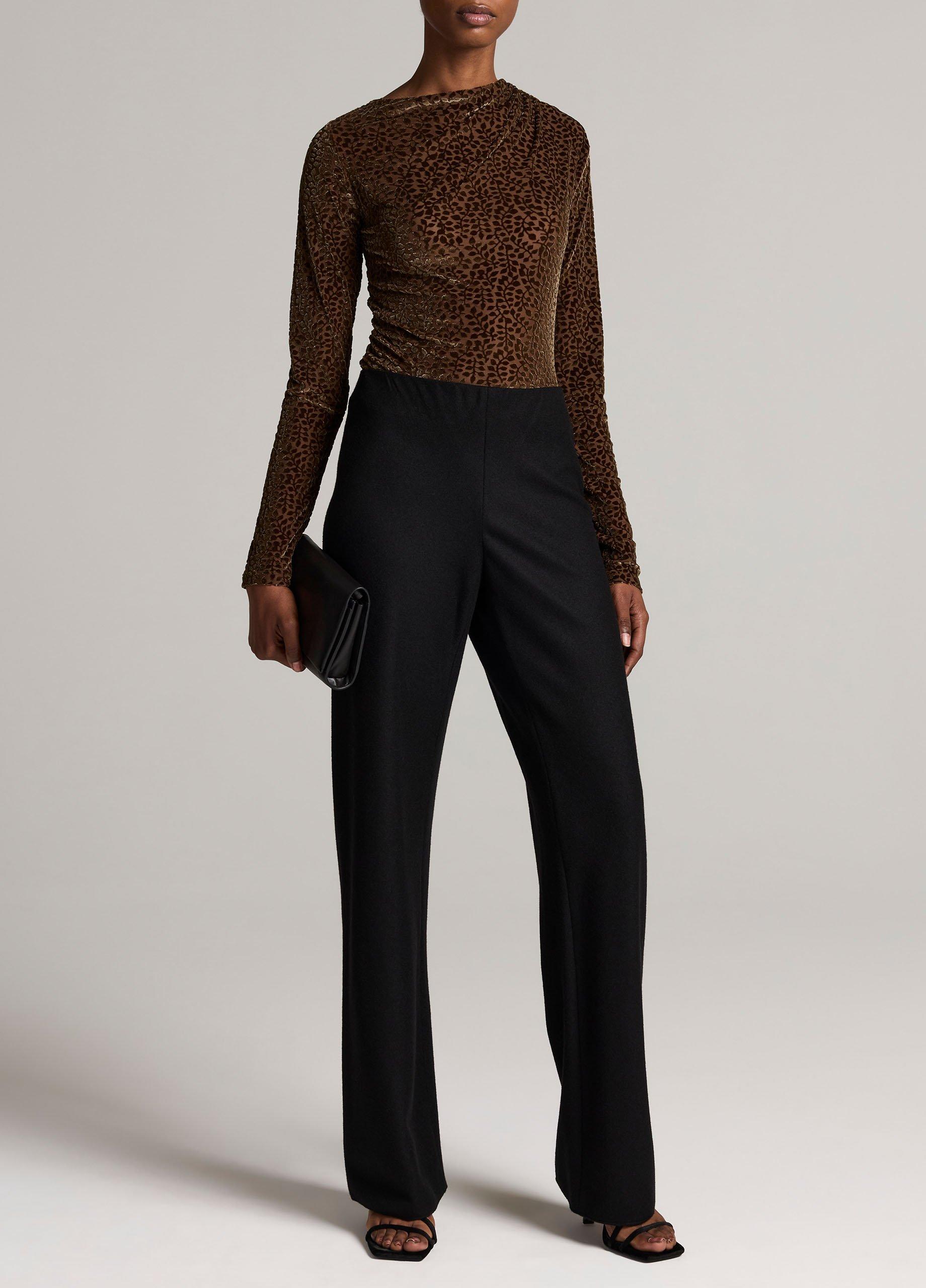 Velour Burnout Draped Long-Sleeve Top image number 3