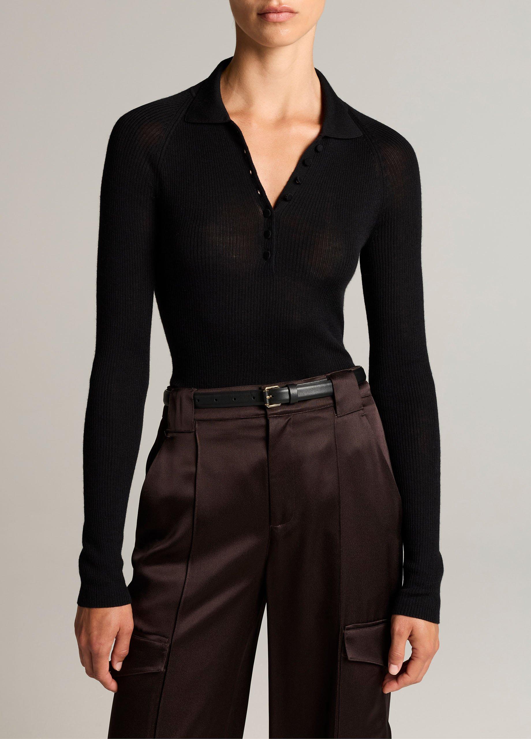 Ribbed Italian Wool-Silk Polo Sweater image number 0