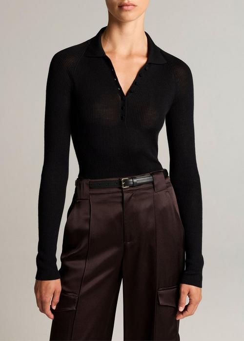 Ribbed Italian Wool-Silk Polo Sweater