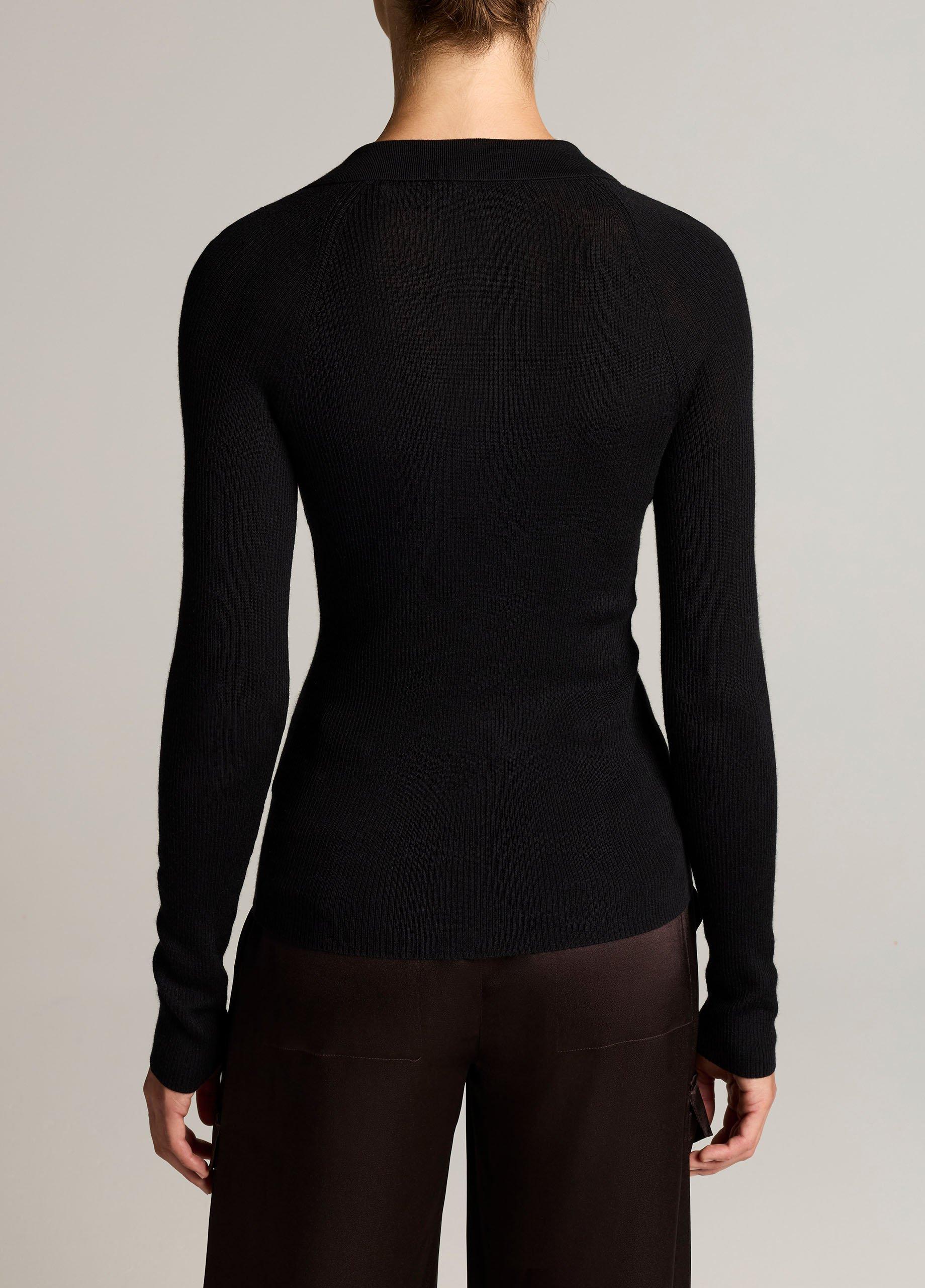 Ribbed Italian Wool-Silk Polo Sweater image number 2