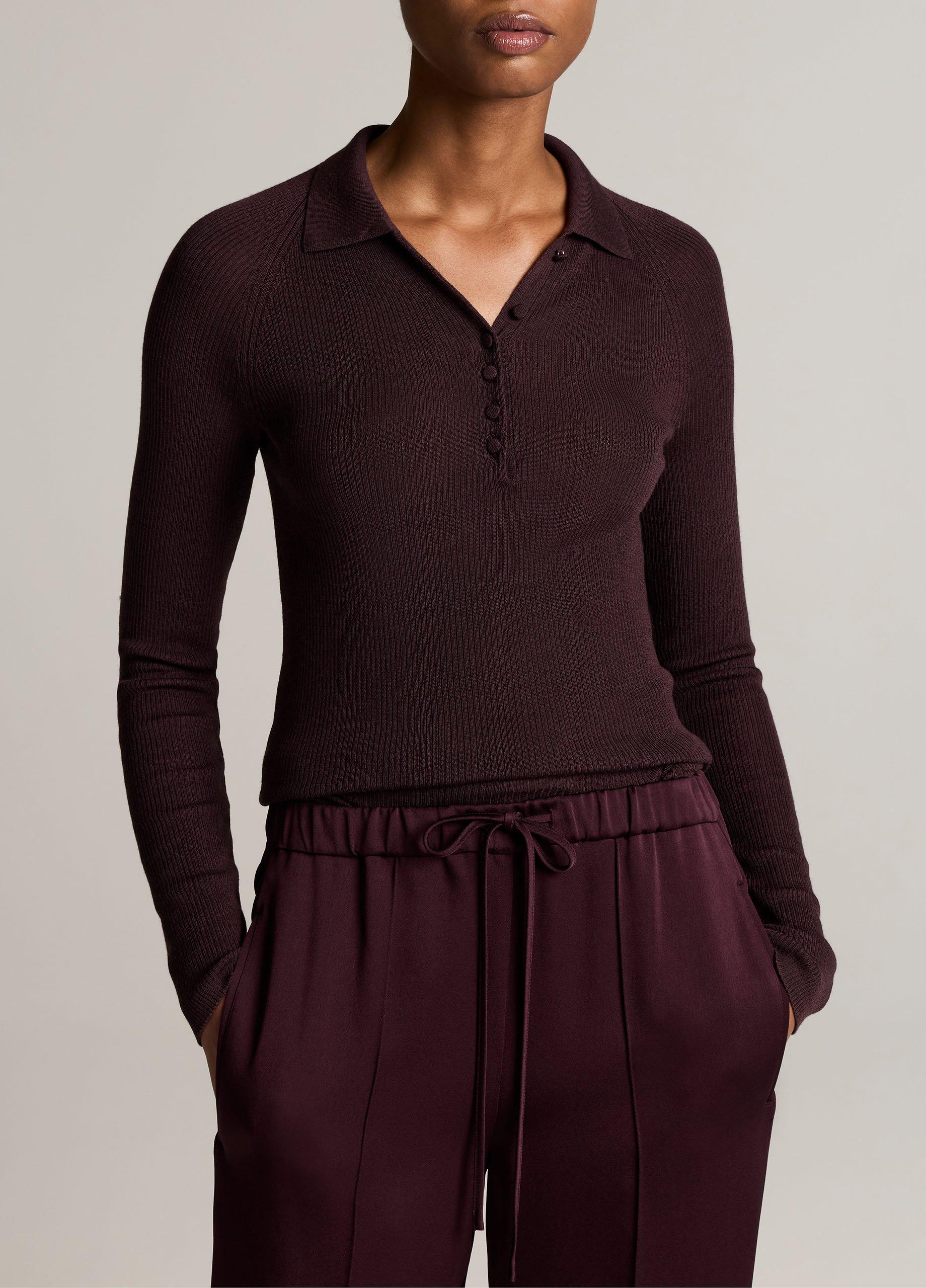 Ribbed Italian Wool-Silk Polo Sweater image number 0