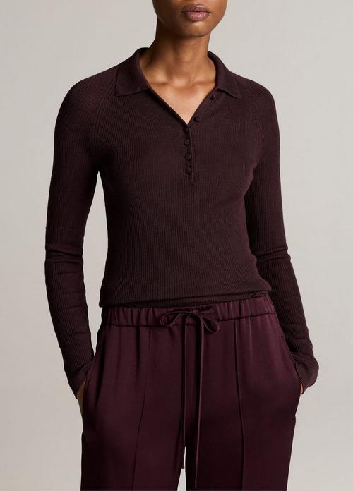 Ribbed Italian Wool-Silk Polo Sweater