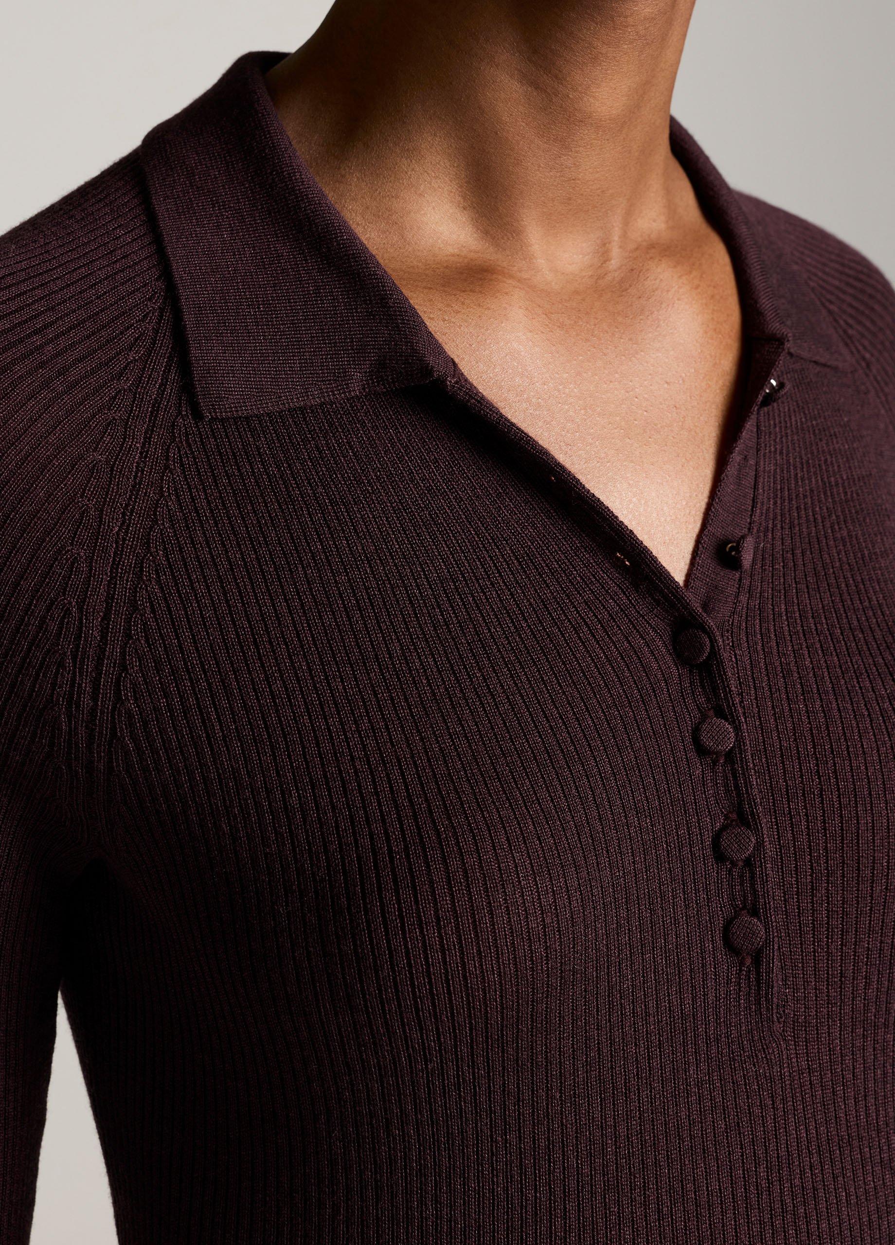 Ribbed Italian Wool-Silk Polo Sweater image number 1