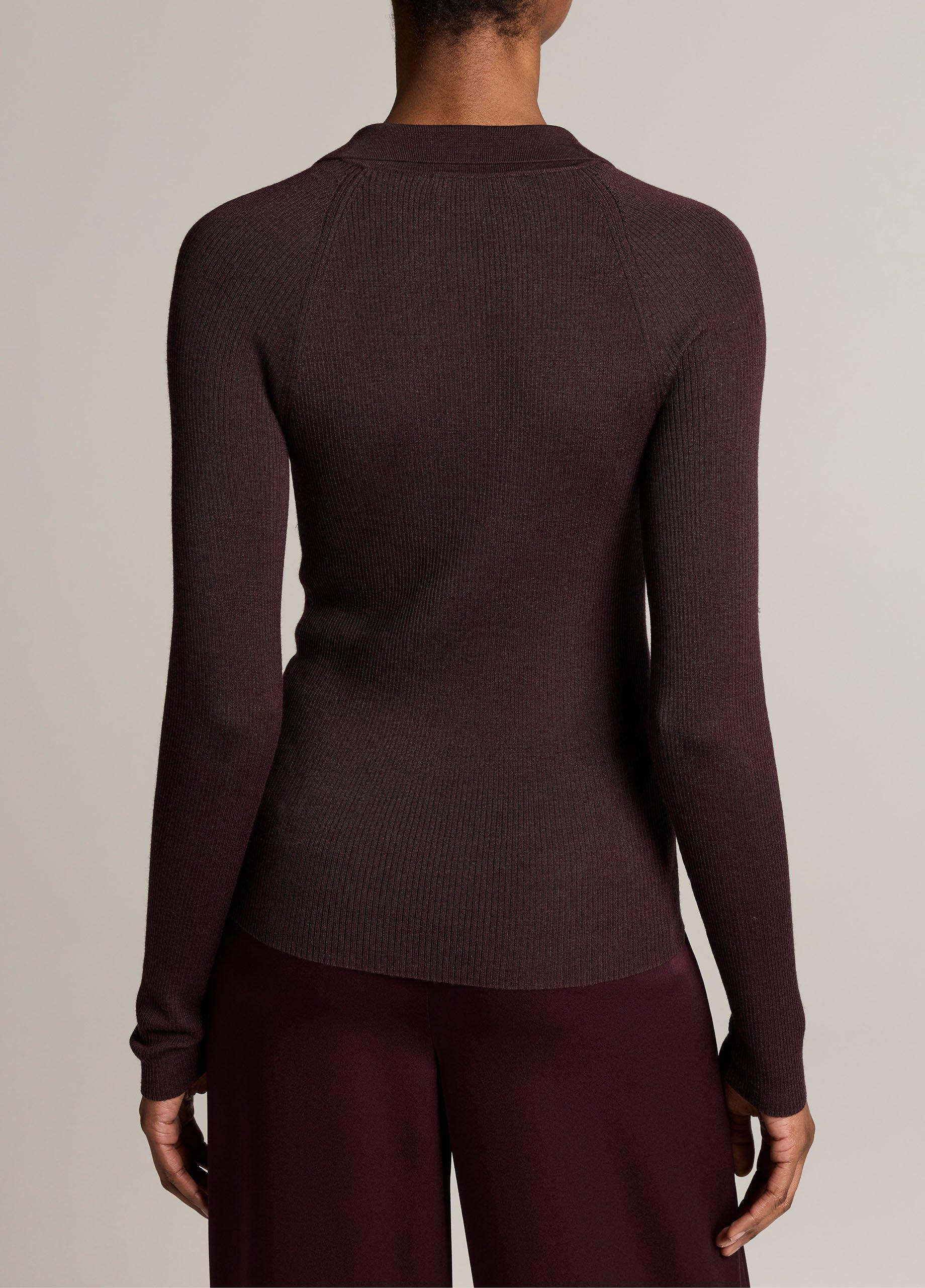 Ribbed Italian Wool-Silk Polo Sweater image number 2