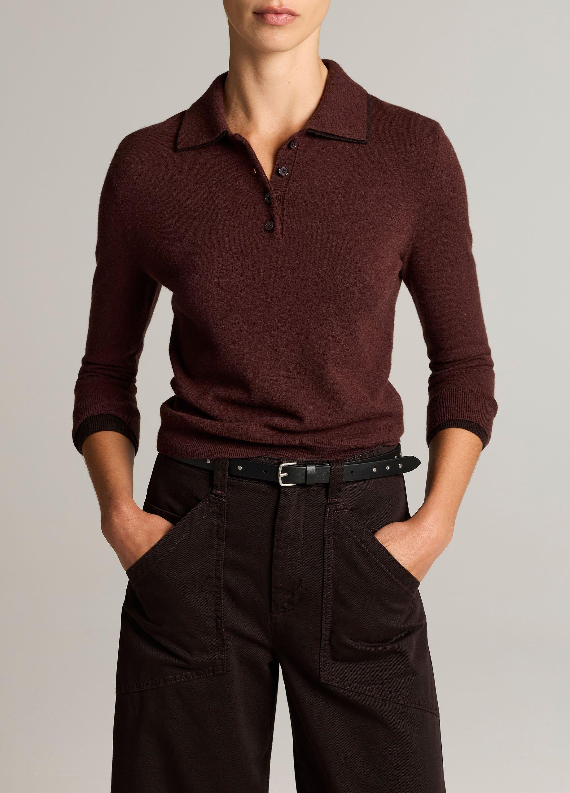 Double-Trim Merino Wool & Cashmere-Blend Polo Sweater image number 0