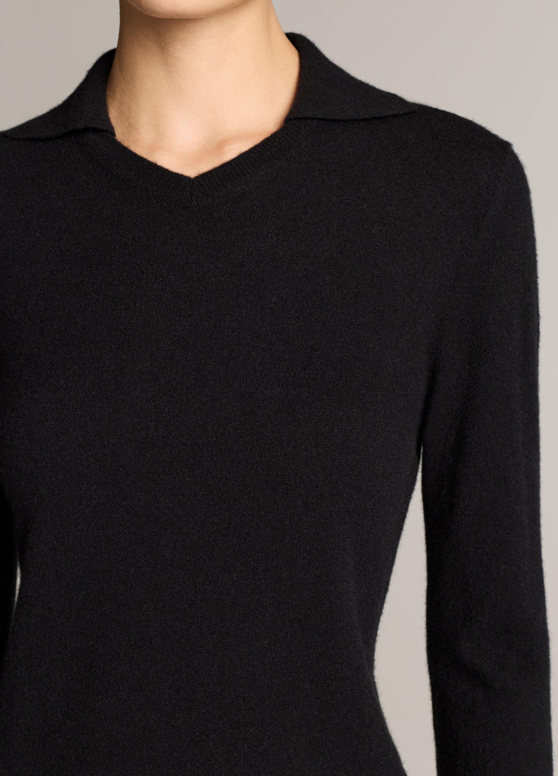 Merino Wool & Cashmere-Blend High V-Neck Polo Sweater image number 1