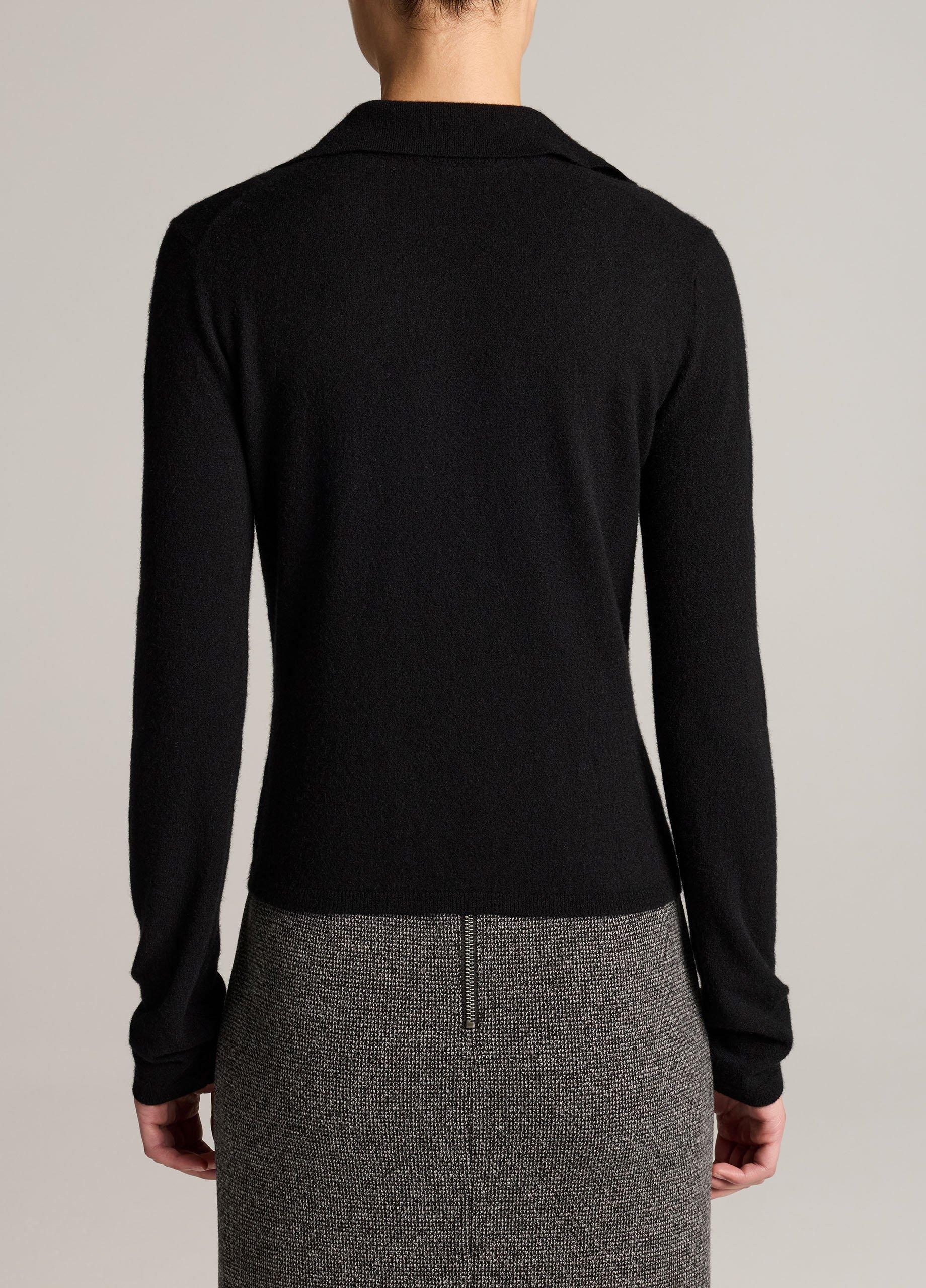 Merino Wool & Cashmere-Blend High V-Neck Polo Sweater image number 2