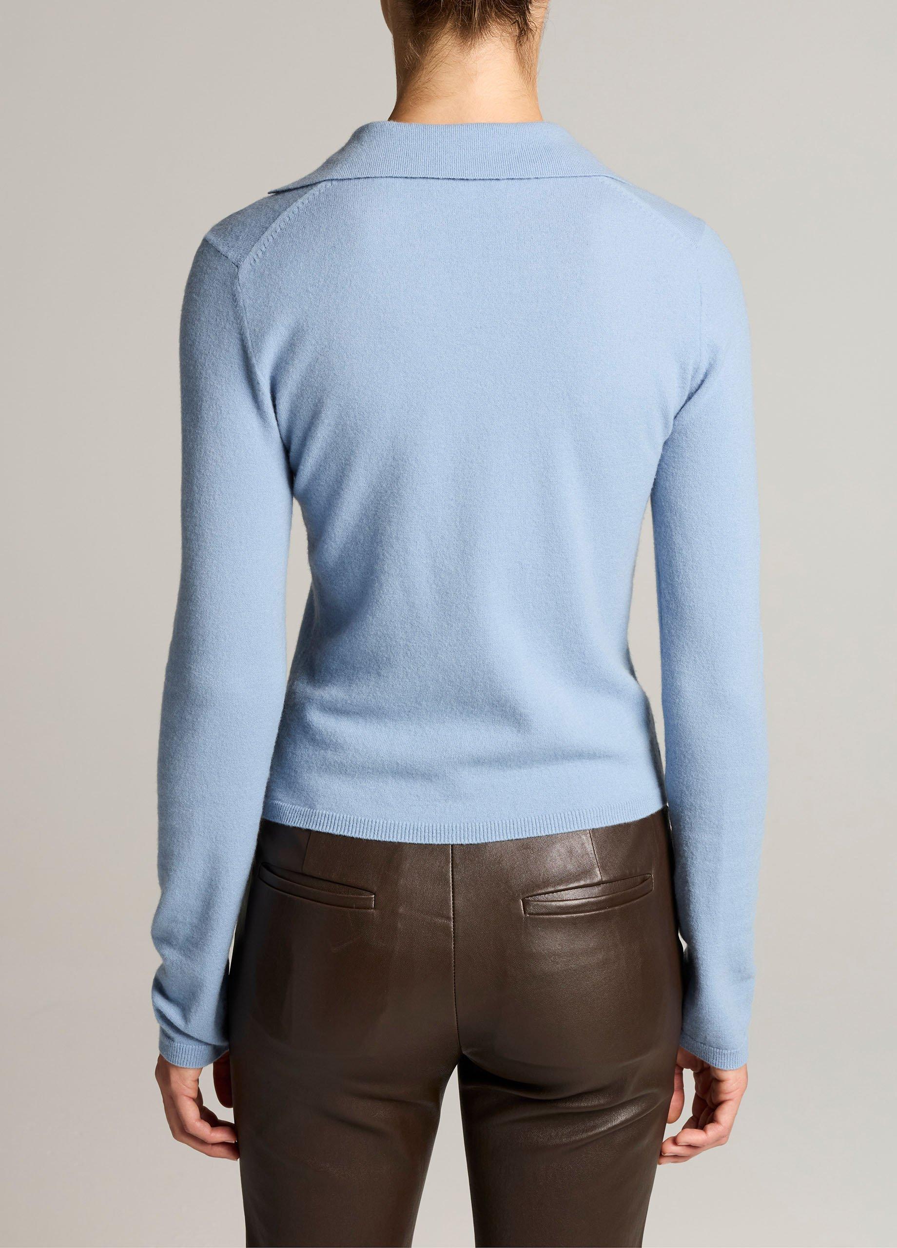 Merino Wool & Cashmere-Blend High V-Neck Polo Sweater image number 2