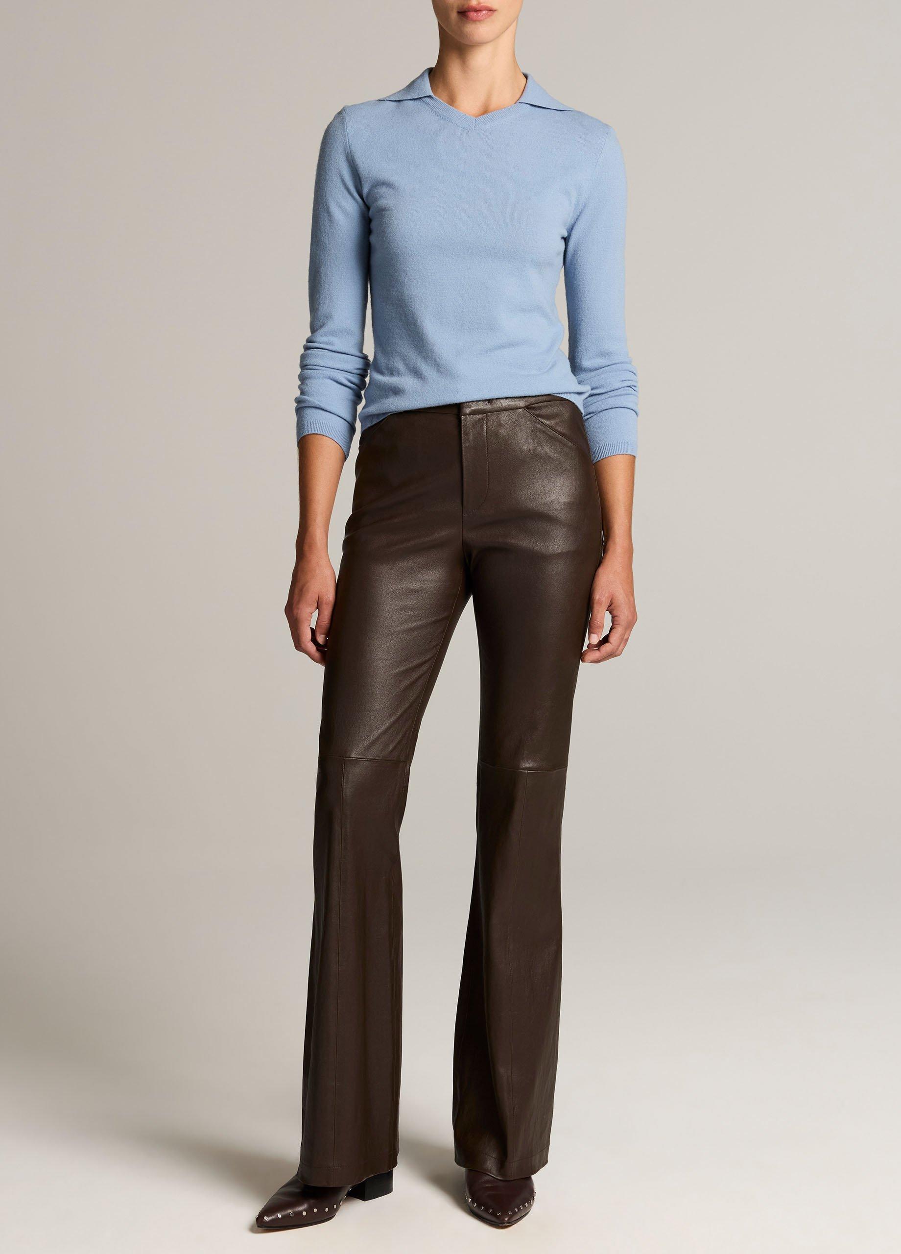 Merino Wool & Cashmere-Blend High V-Neck Polo Sweater image number 3