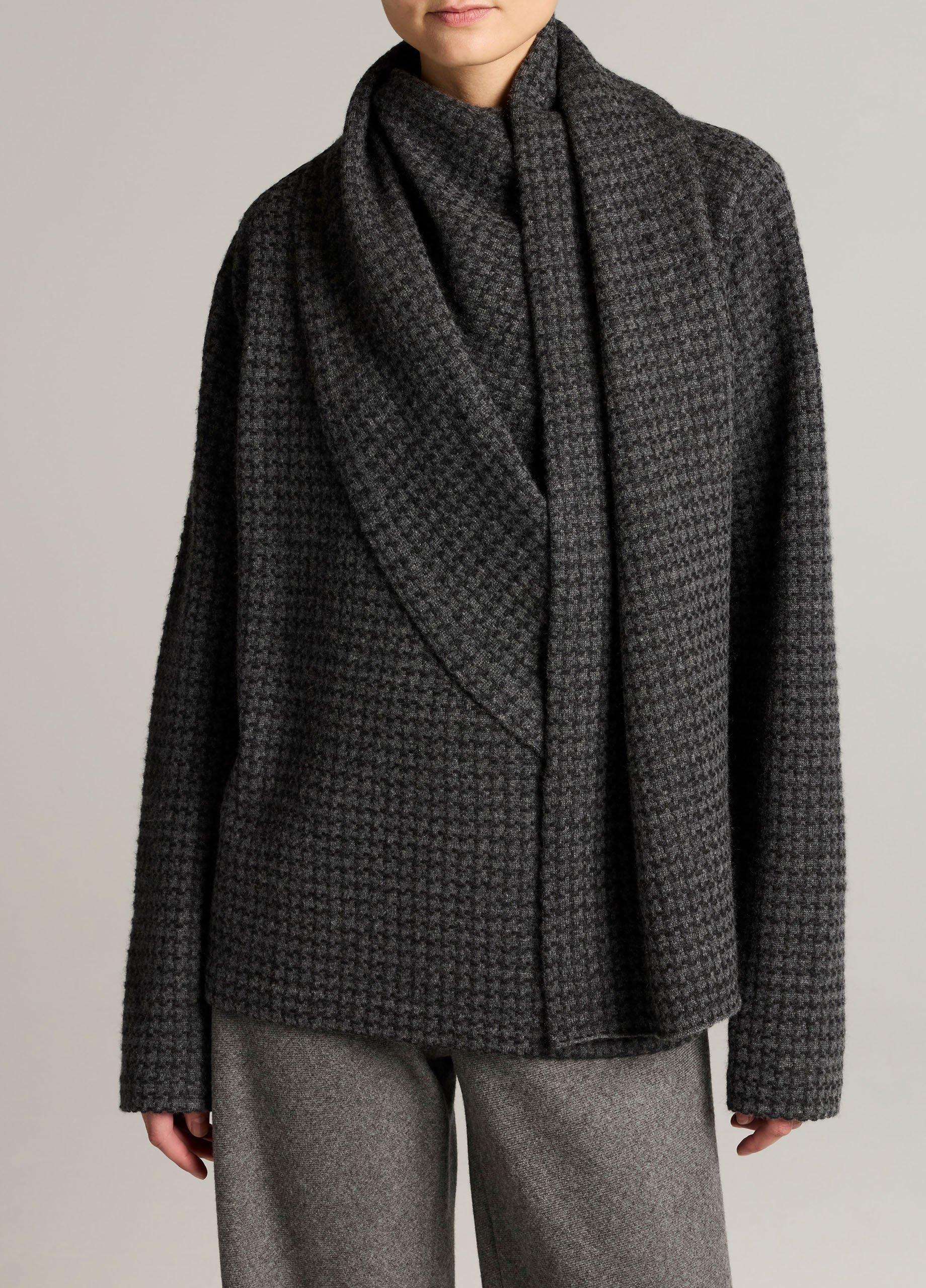 Houndstooth Draped-Shawl Wool-Cashmere Sweater image number 0