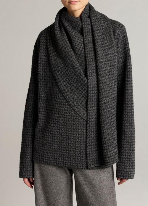 Houndstooth Draped-Shawl Wool-Cashmere Sweater