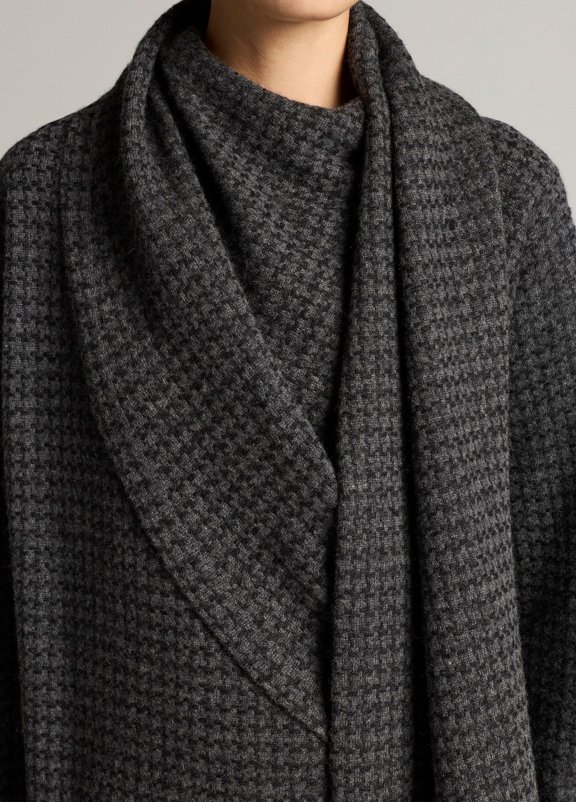 Houndstooth Draped-Shawl Wool-Cashmere Sweater image number 1