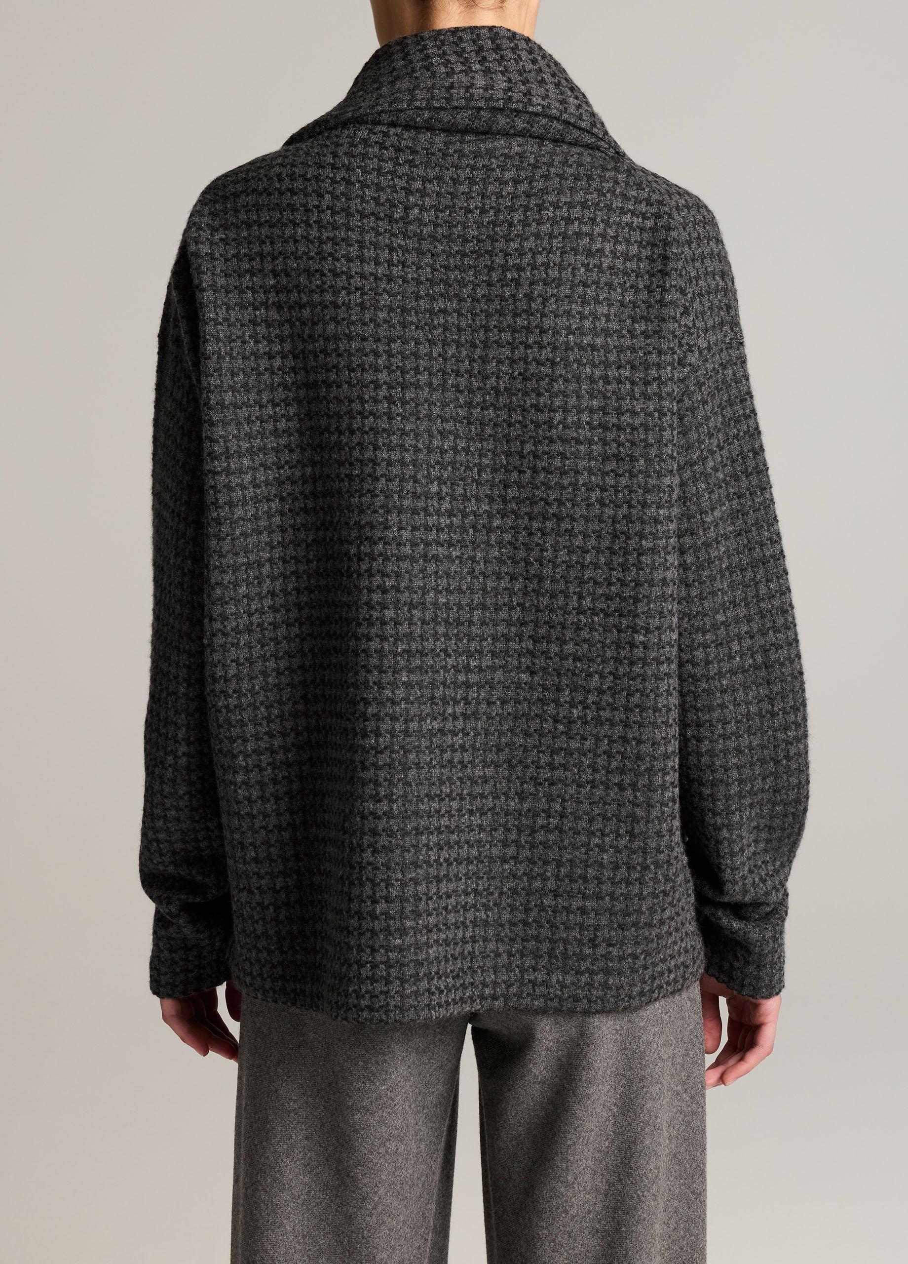 Houndstooth Draped-Shawl Wool-Cashmere Sweater image number 2