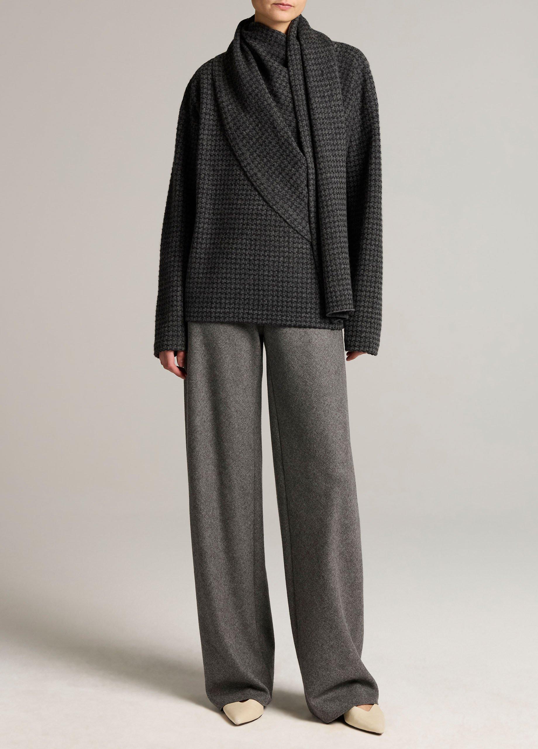 Houndstooth Draped-Shawl Wool-Cashmere Sweater image number 3