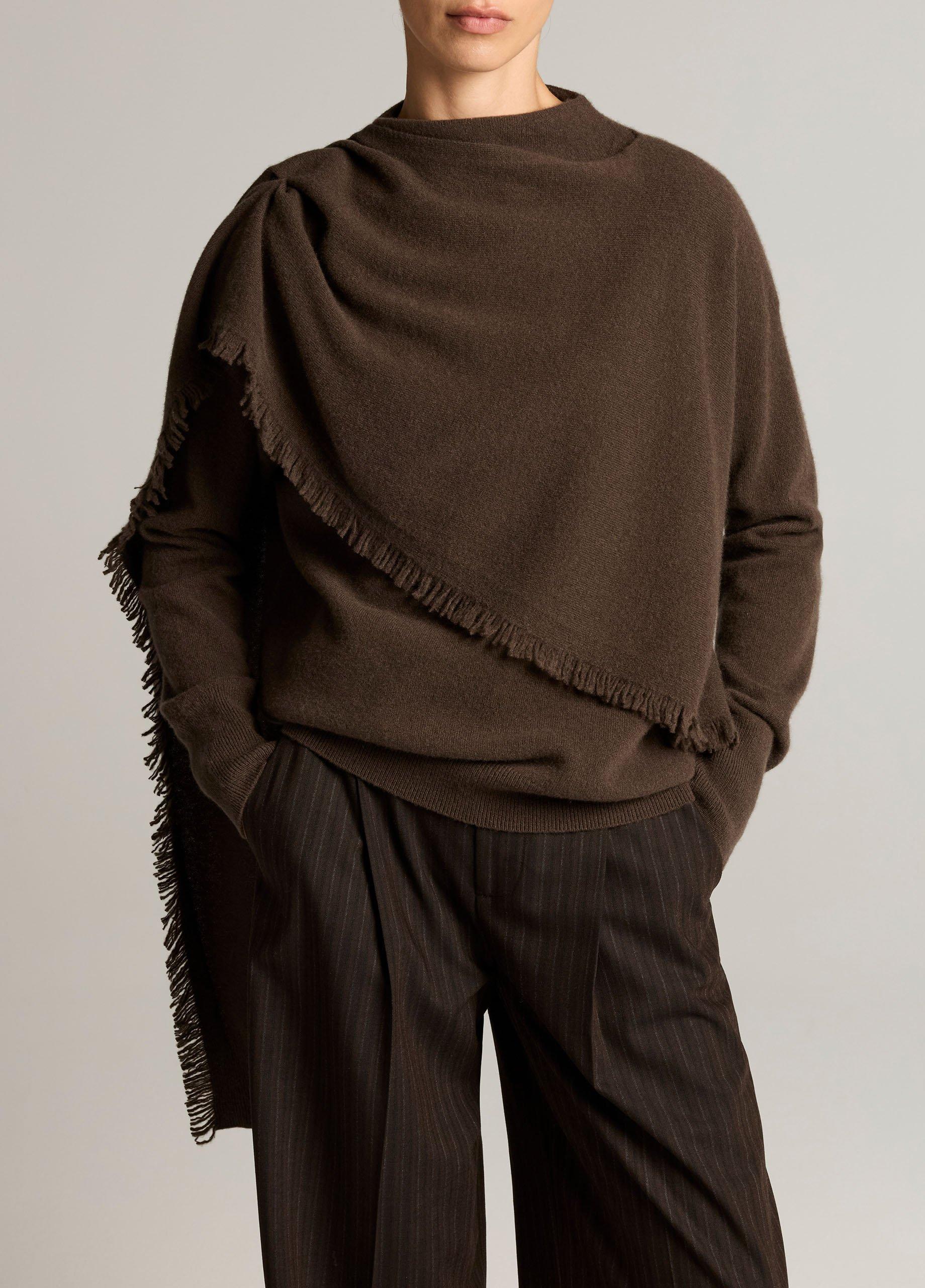 Fringed Draped-Shawl Wool-Cashmere Sweater image number 0