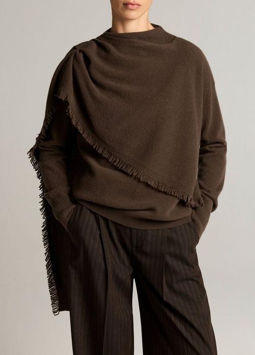 Fringed Draped-Shawl Wool-Cashmere Sweater